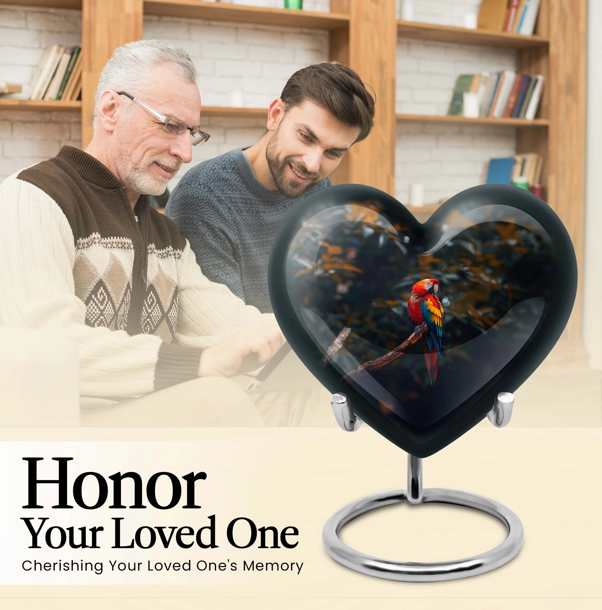 Macaw Parrot-themed, Memorial Urn - Large Heart Design