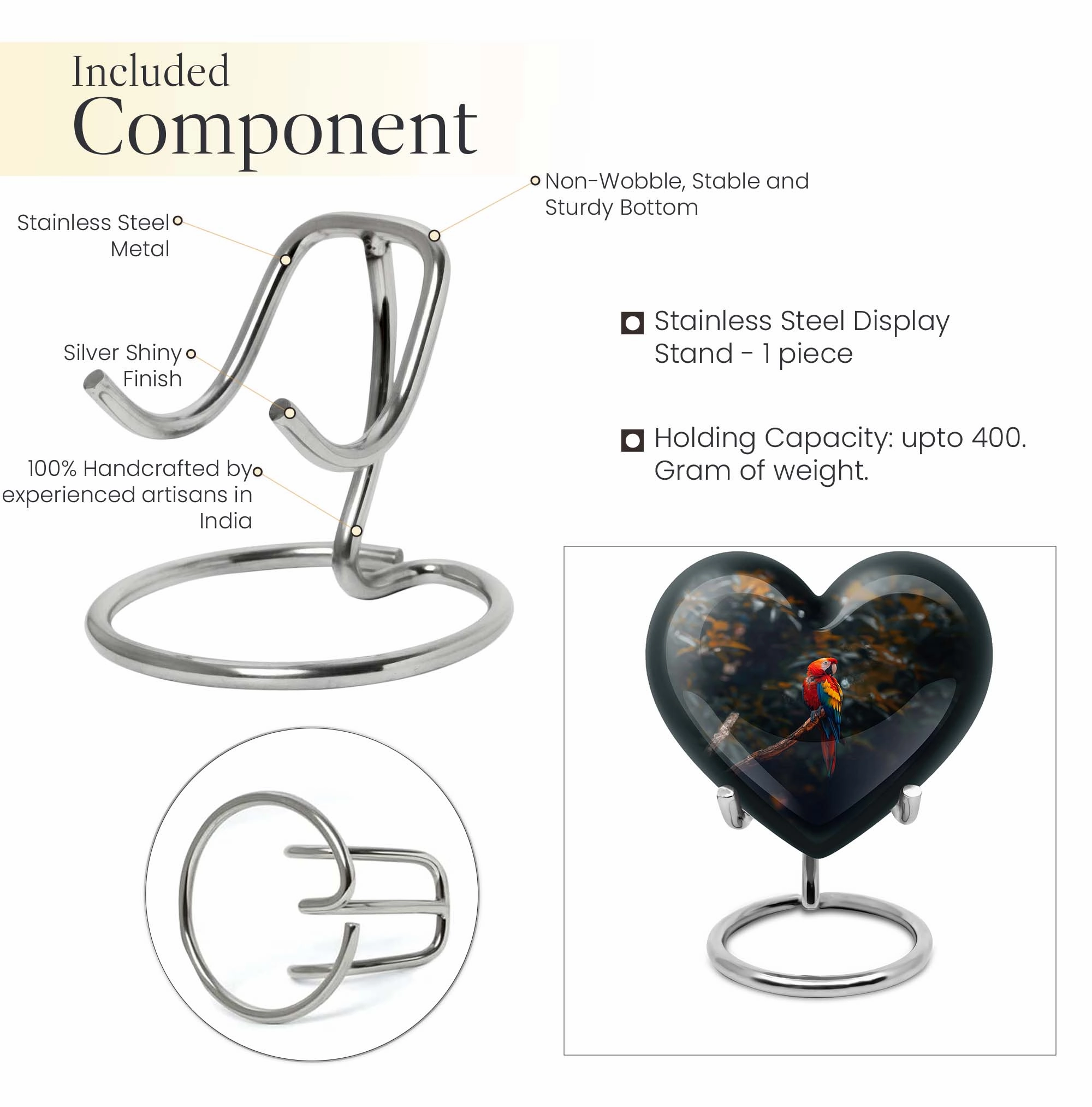 Macaw Parrot-themed, Memorial Urn - Large Heart Design