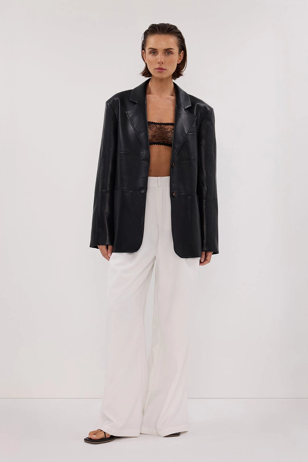 MONTY BLACK FAUX LEATHER BLAZER