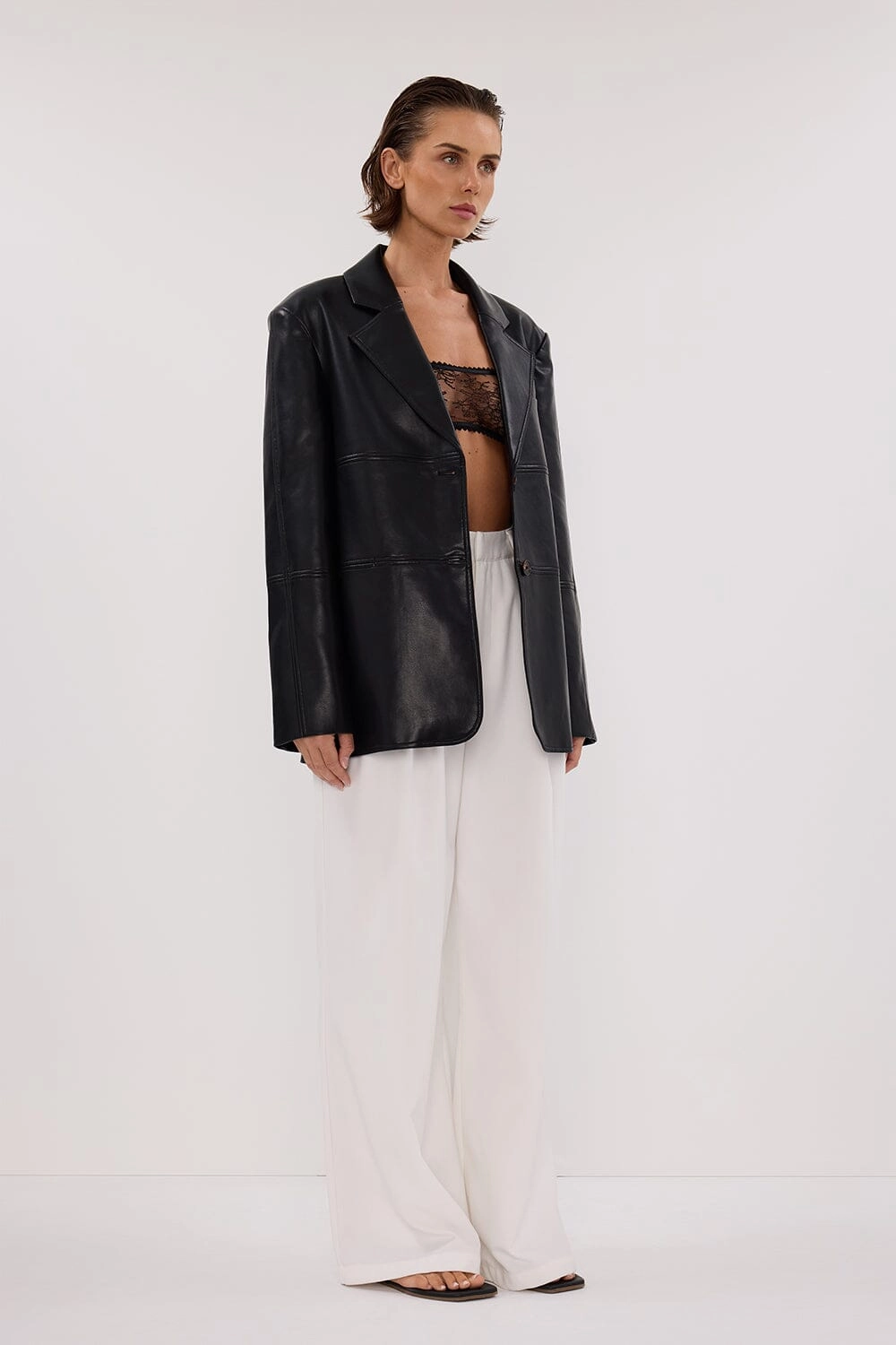 MONTY BLACK FAUX LEATHER BLAZER