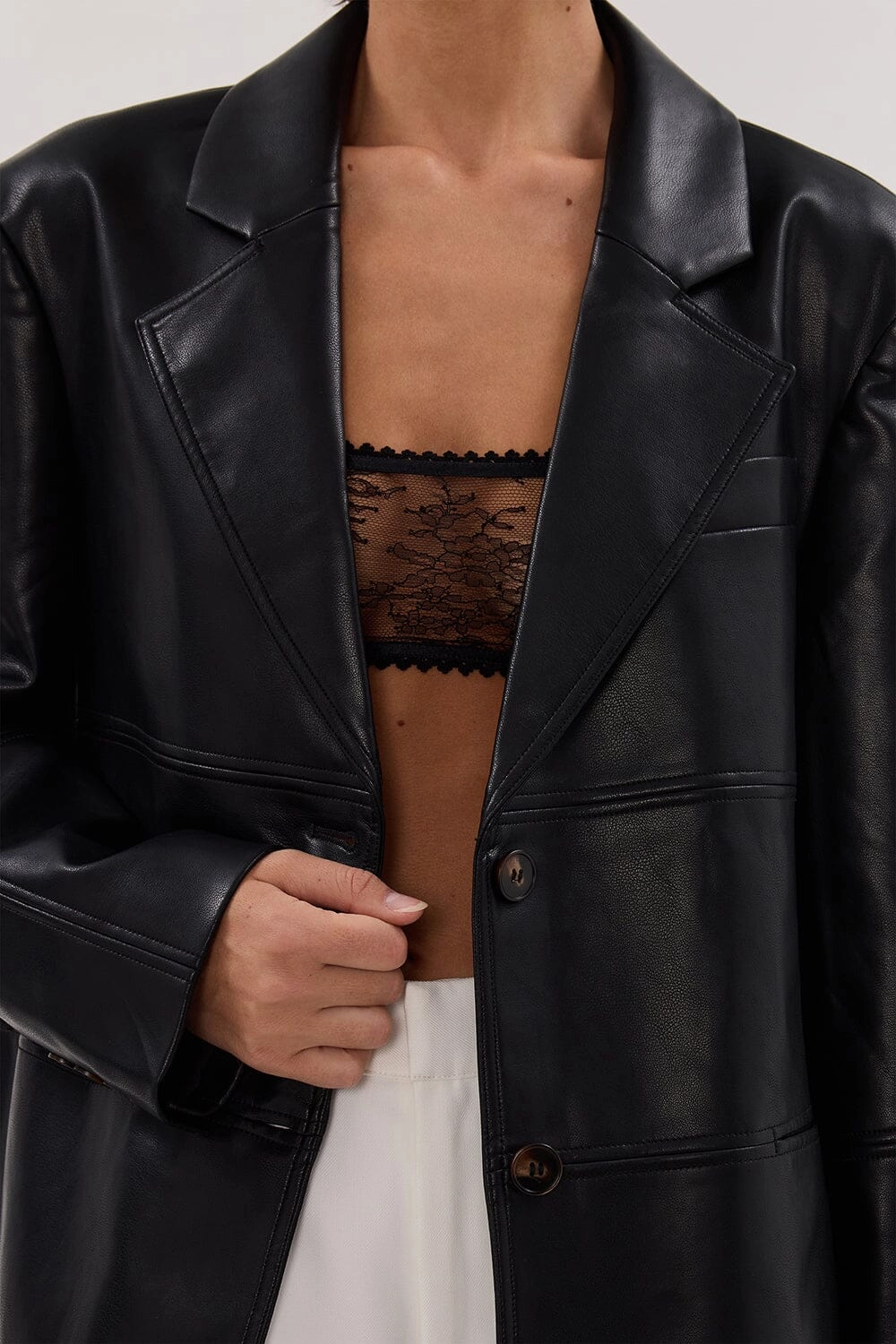 MONTY BLACK FAUX LEATHER BLAZER