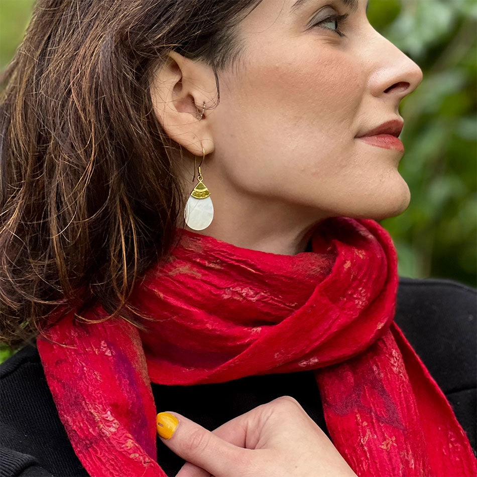 Mother-of-pearl Teardrop Earrings - Brass, Indonesia