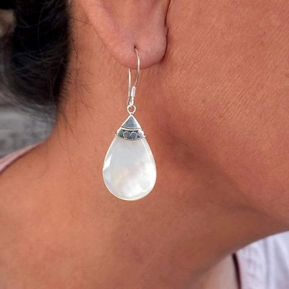 Mother-of-pearl Teardrop Earrings - Sterling Silver, Indonesia