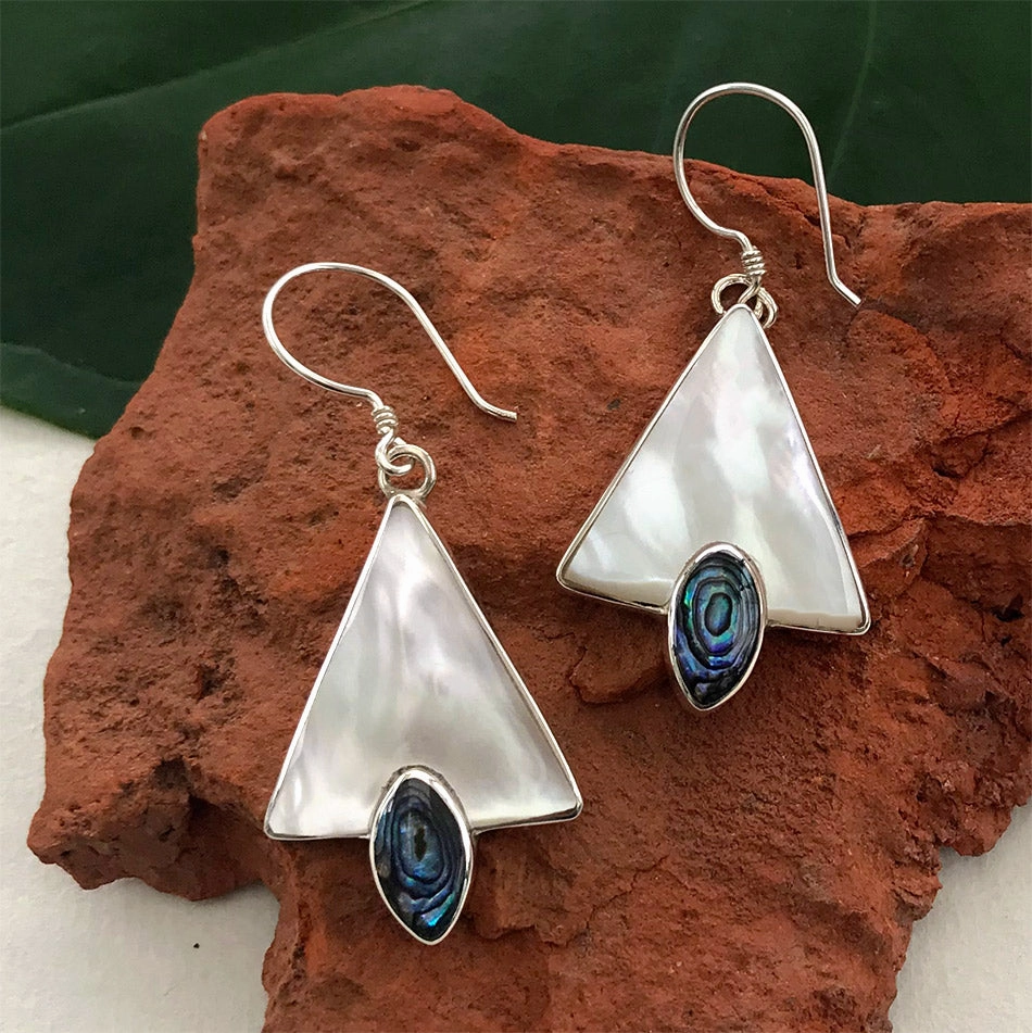 Mother-of-Pearl Triangle Earrings - Sterling Silver, Indonesia