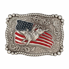 Nocona Youth Distressed Flag Bullrider - Belt Buckle