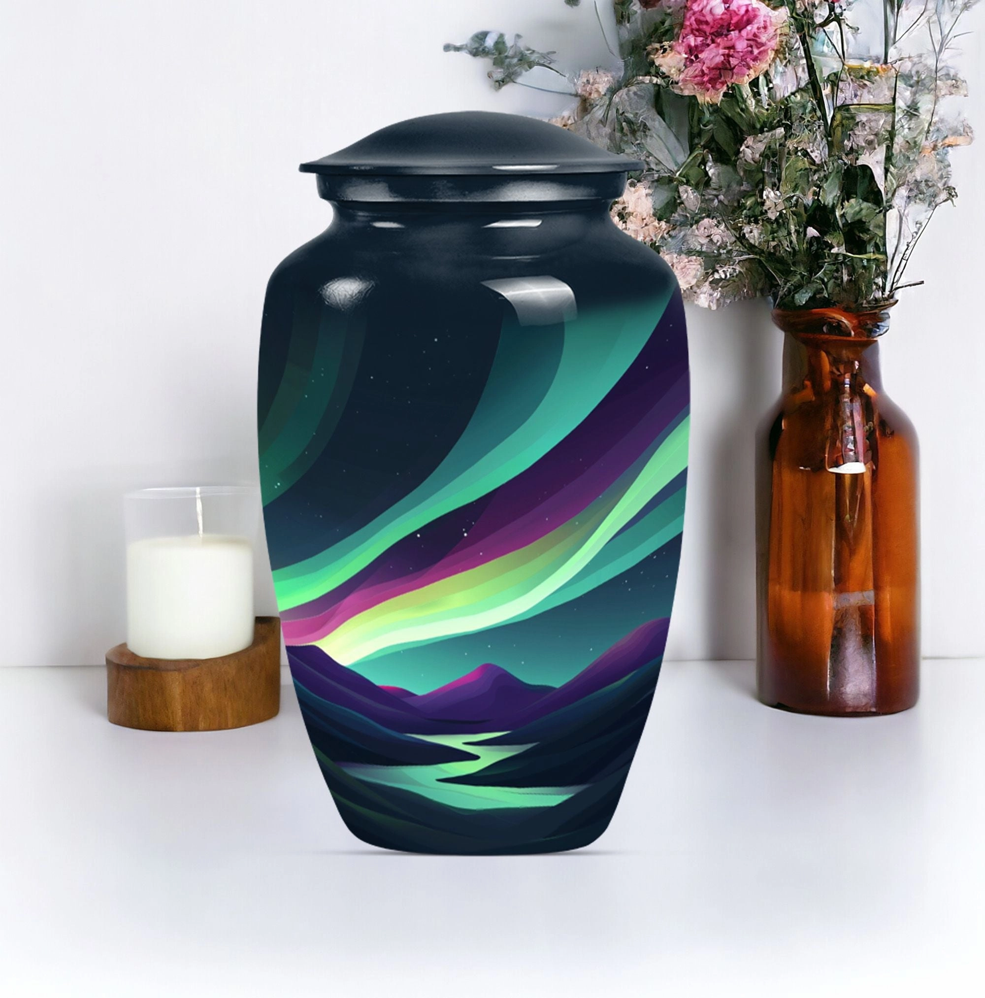 Northern Lights Resplendence - Elegant Memorial Urn for Ashes