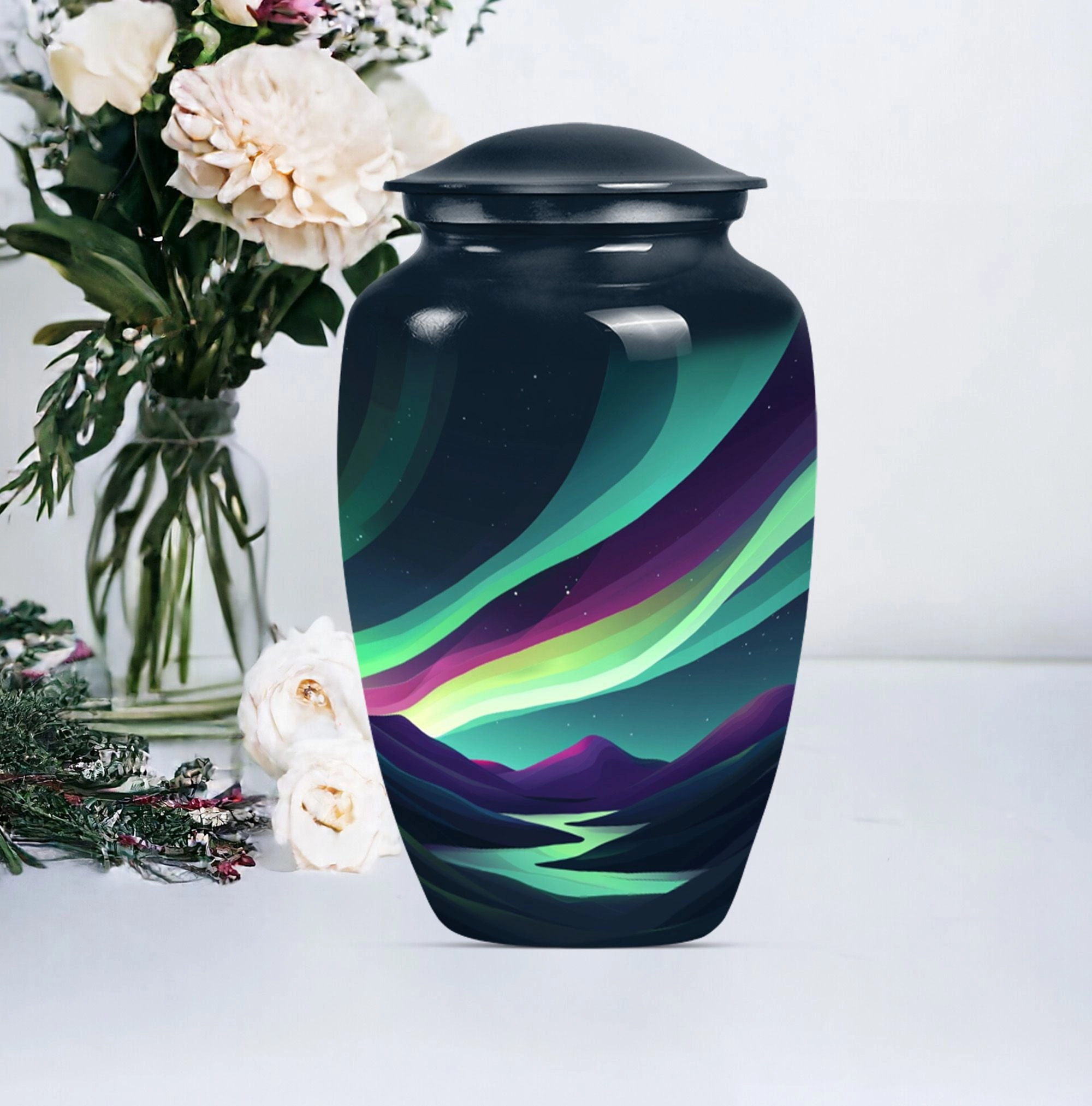 Northern Lights Resplendence - Elegant Memorial Urn for Ashes