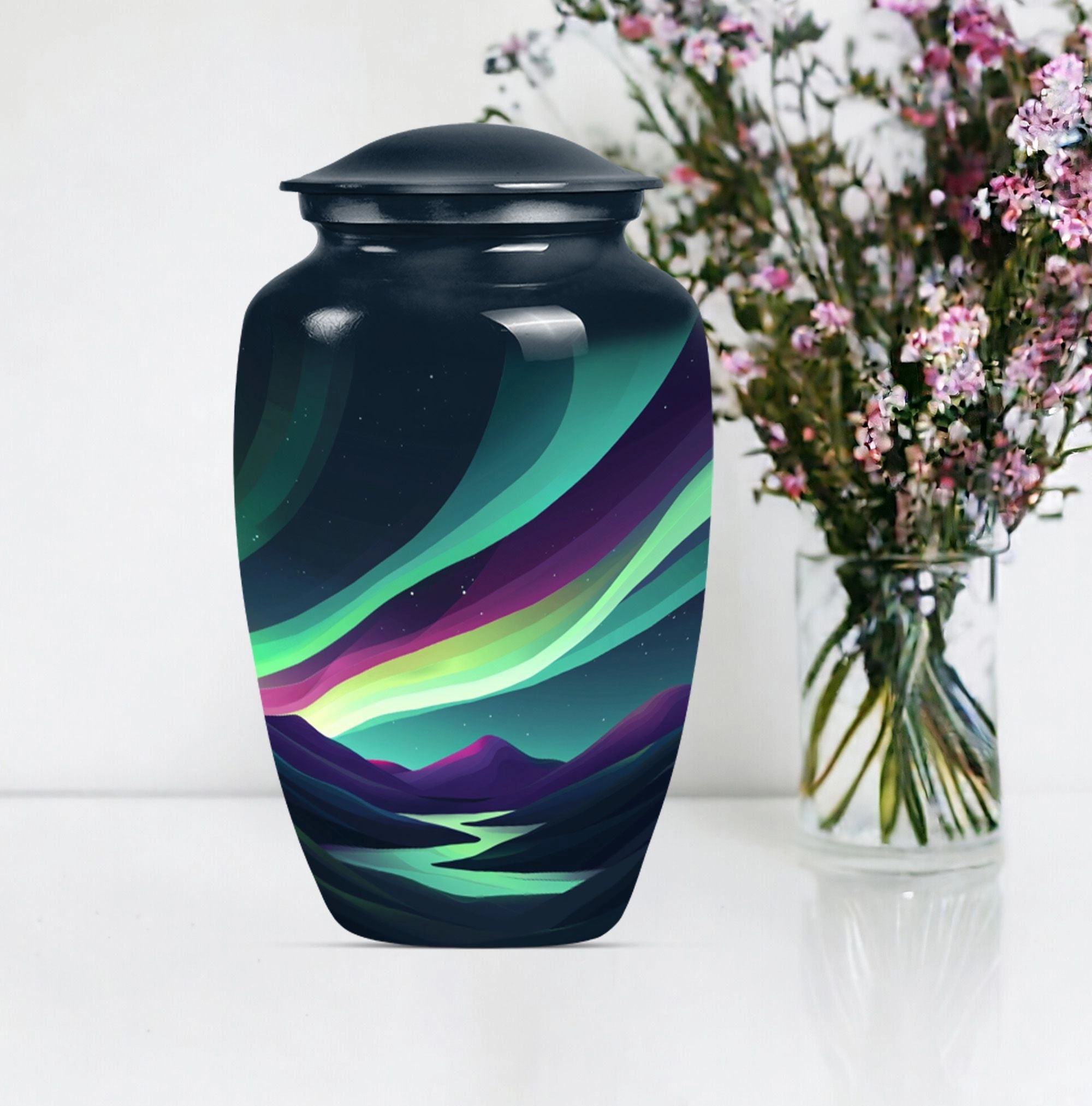 Northern Lights Resplendence - Elegant Memorial Urn for Ashes