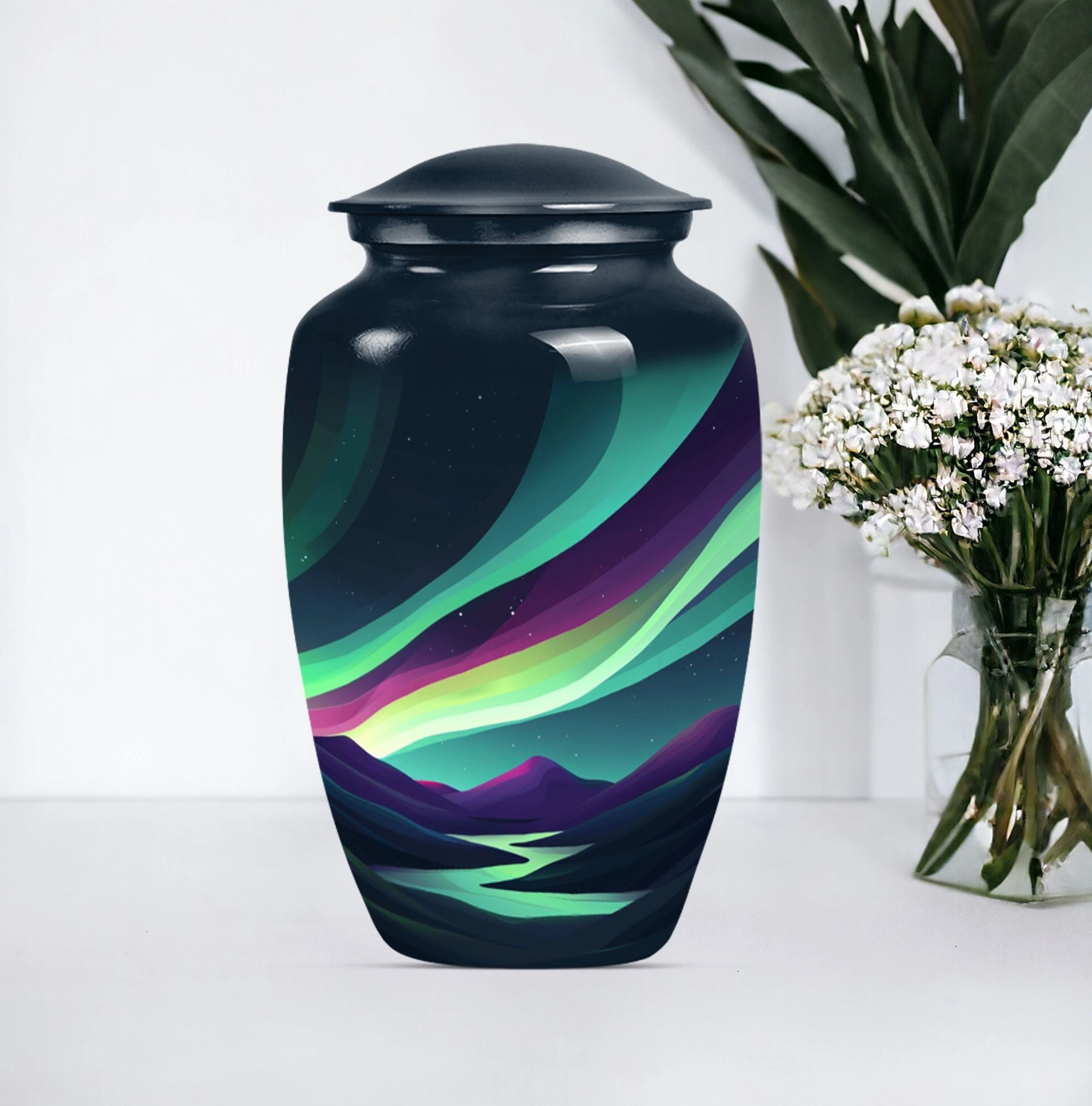 Northern Lights Resplendence - Elegant Memorial Urn for Ashes
