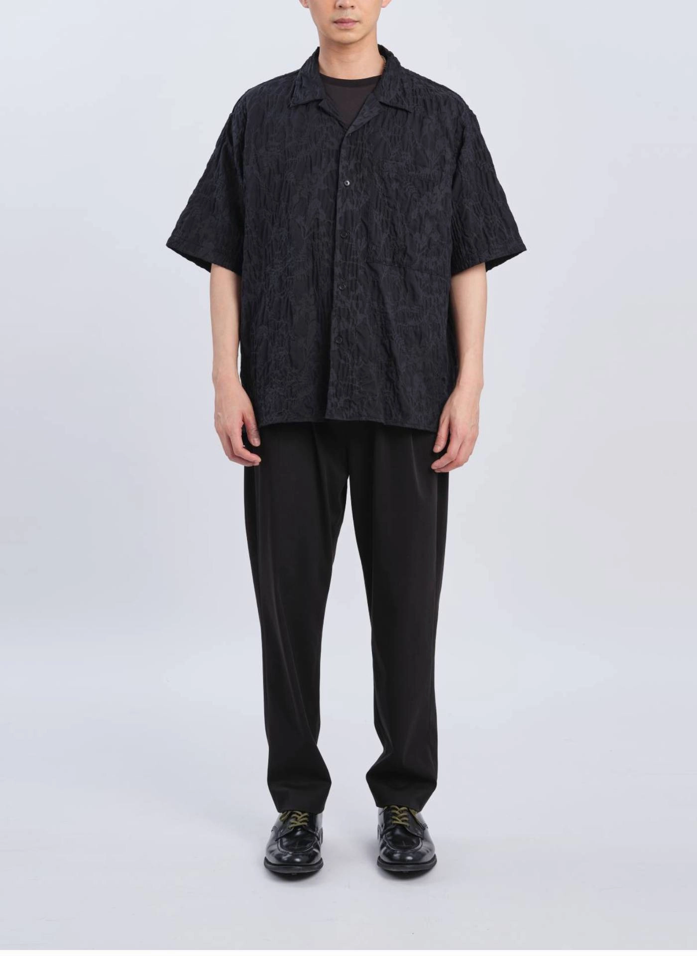 Nylon Embossed Open Collar Shirt
