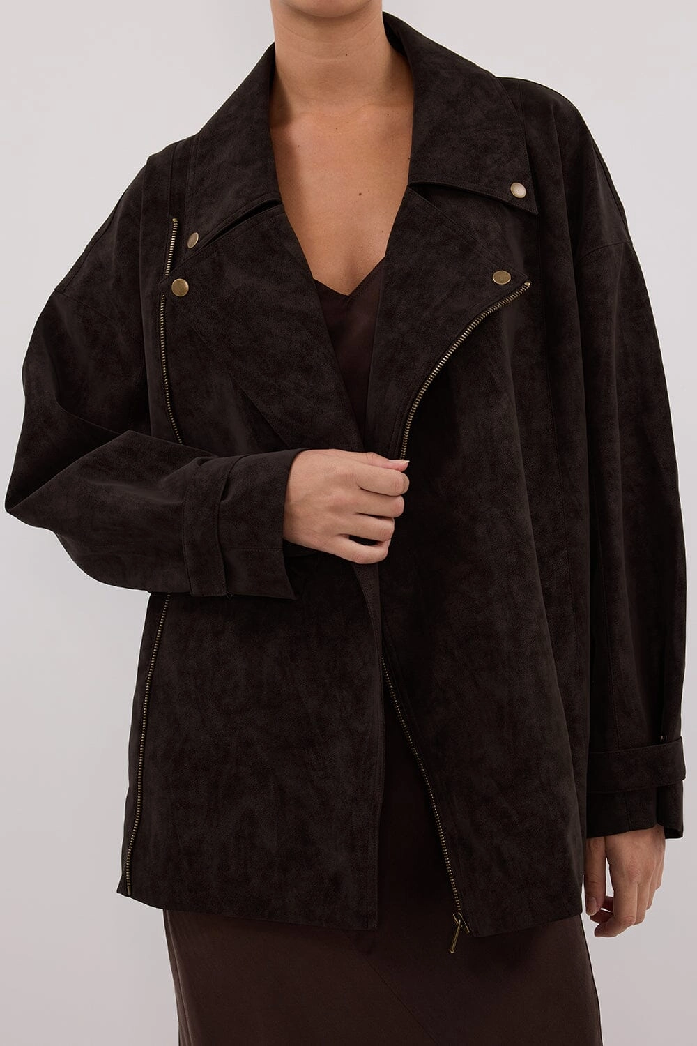 OAKLAND CHOC OVERSIZED FAUX SUEDE JACKET