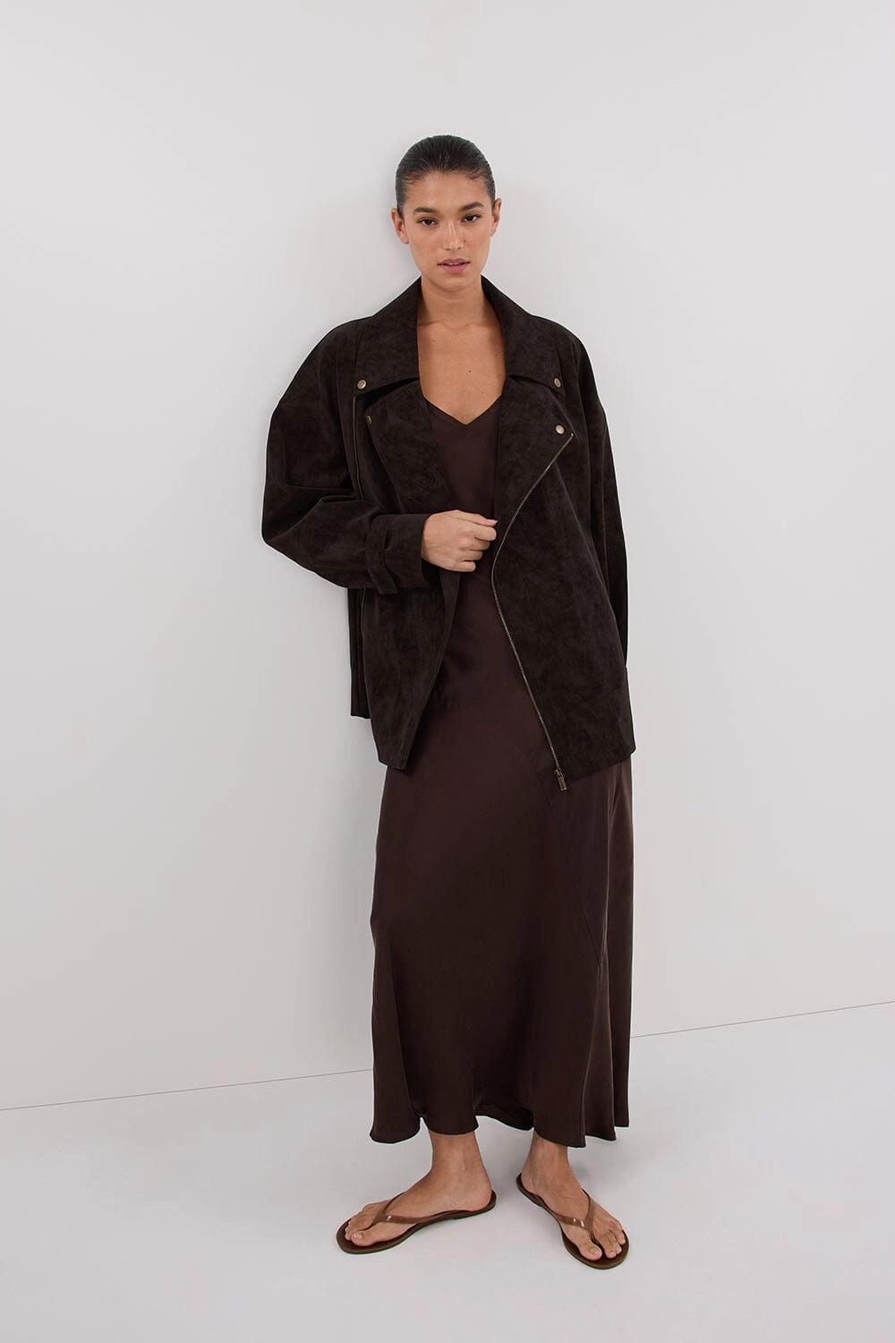 OAKLAND CHOC OVERSIZED FAUX SUEDE JACKET