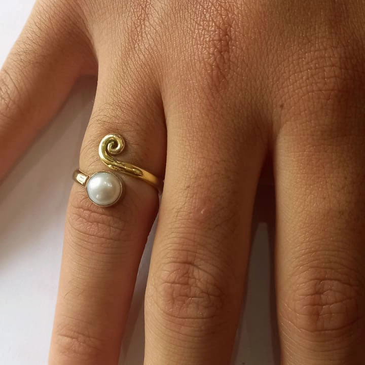 Pearl Spiral Adjustable Ring- Brass, Indonesia