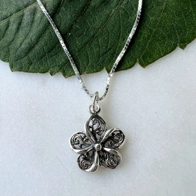 Petit Filigree Flower Necklace - Sterling Silver, Indonesia