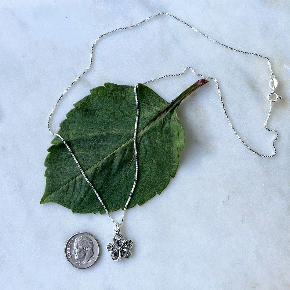 Petit Filigree Flower Necklace - Sterling Silver, Indonesia