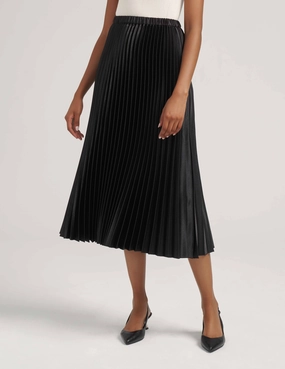Petite Pull On Pleated Skirt Satin Crepe- Sale