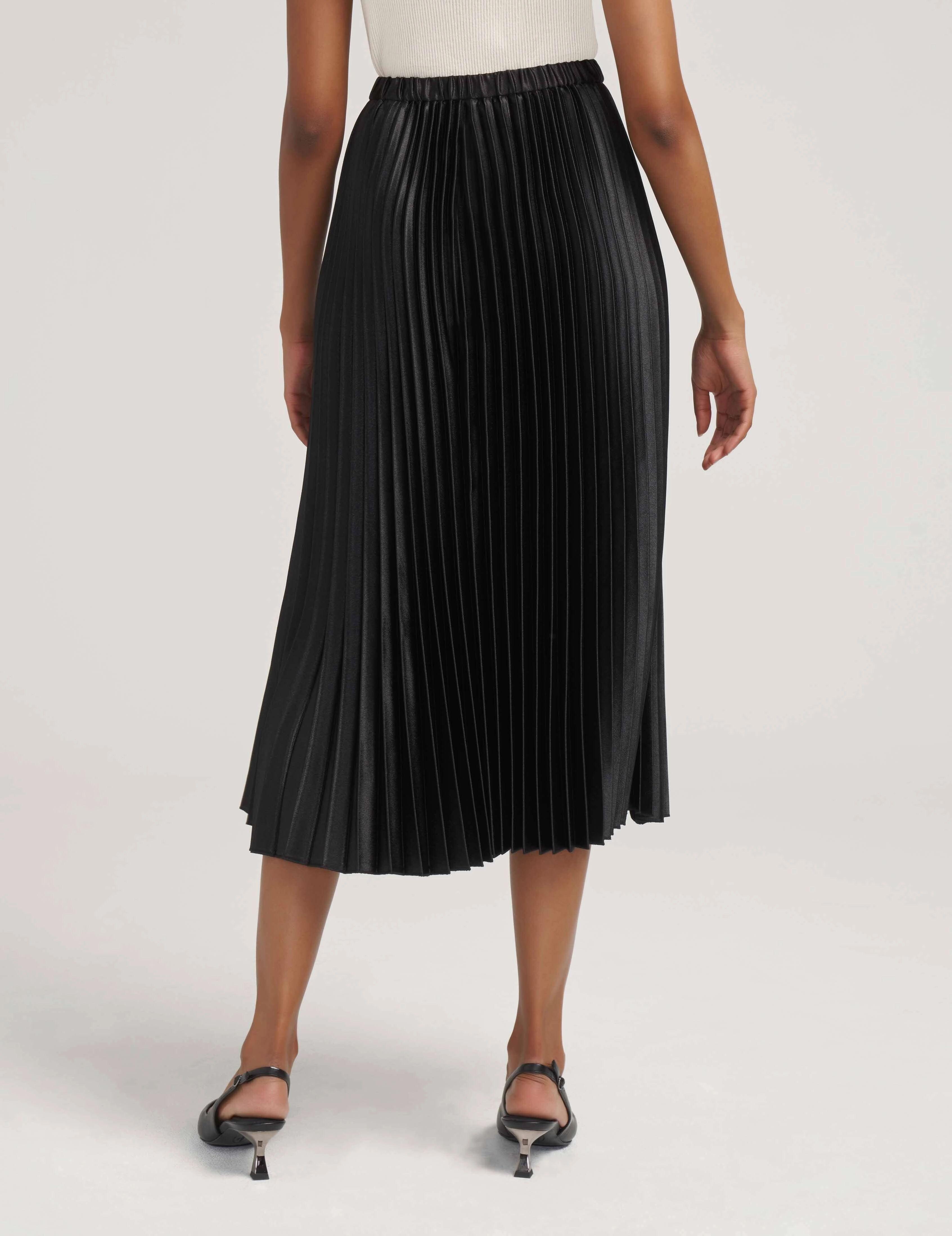 Petite Pull On Pleated Skirt Satin Crepe- Sale