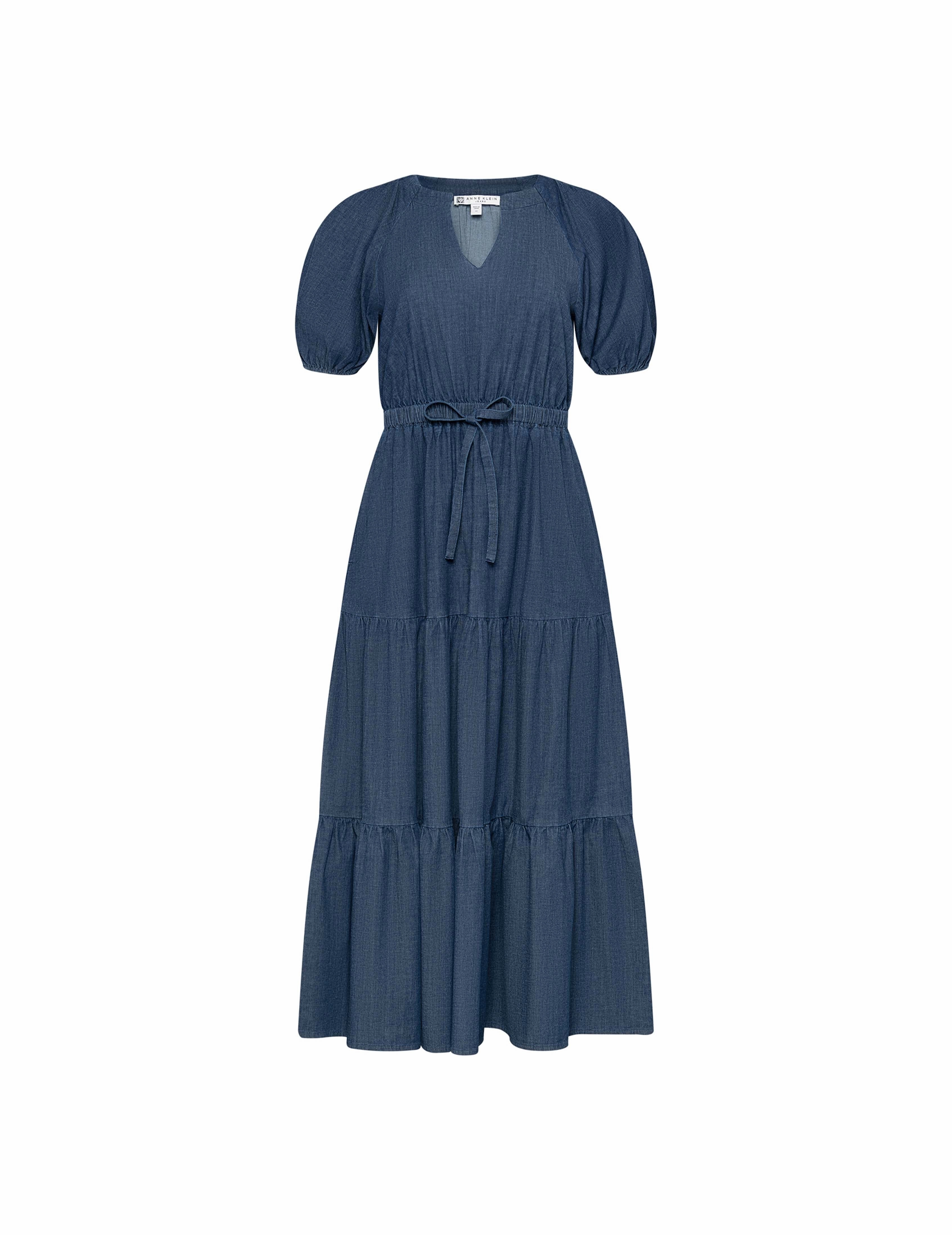 Petite Tiered Puff Sleeve Midi Dress