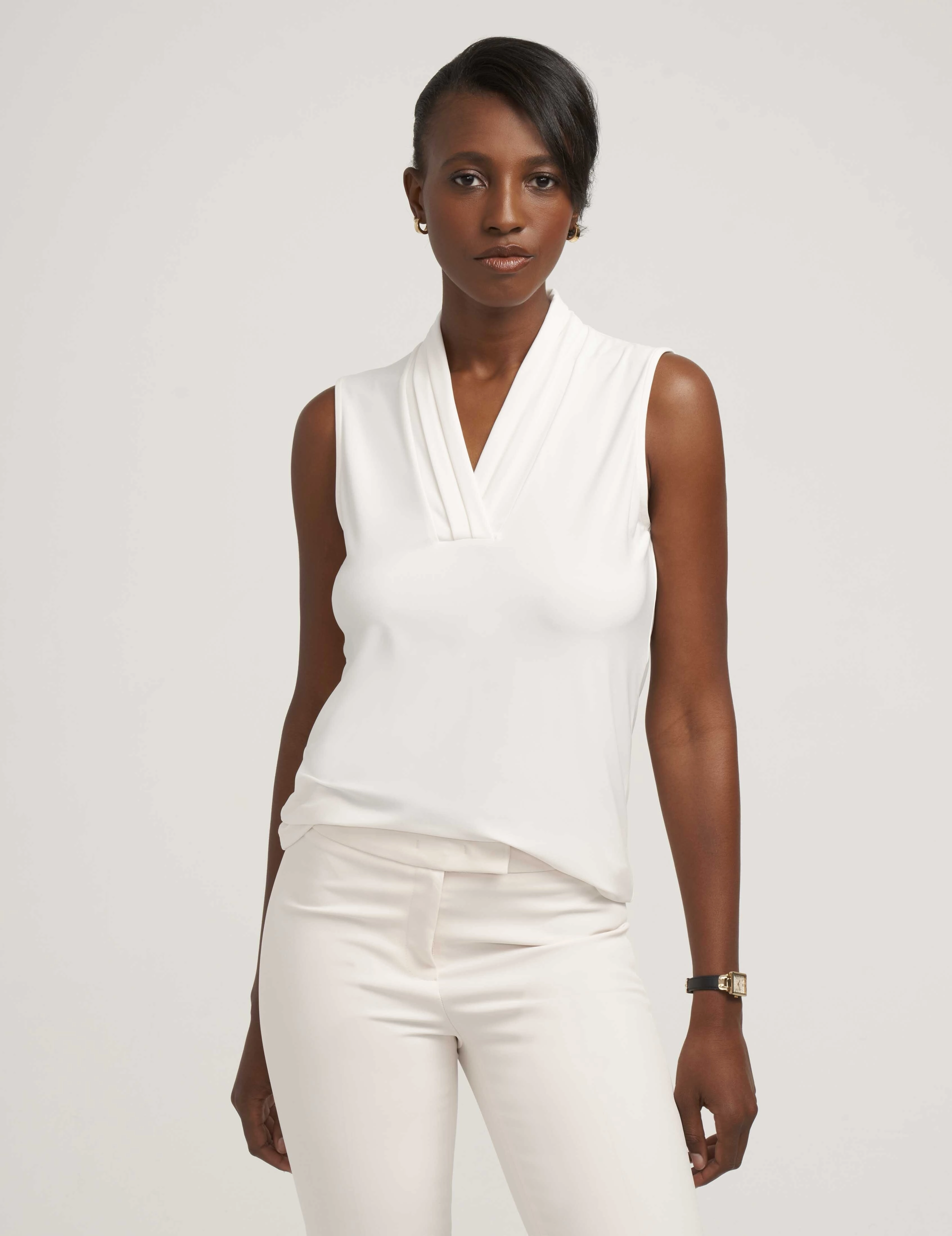 Petite V-Neck Triple Pleat Top- Sale