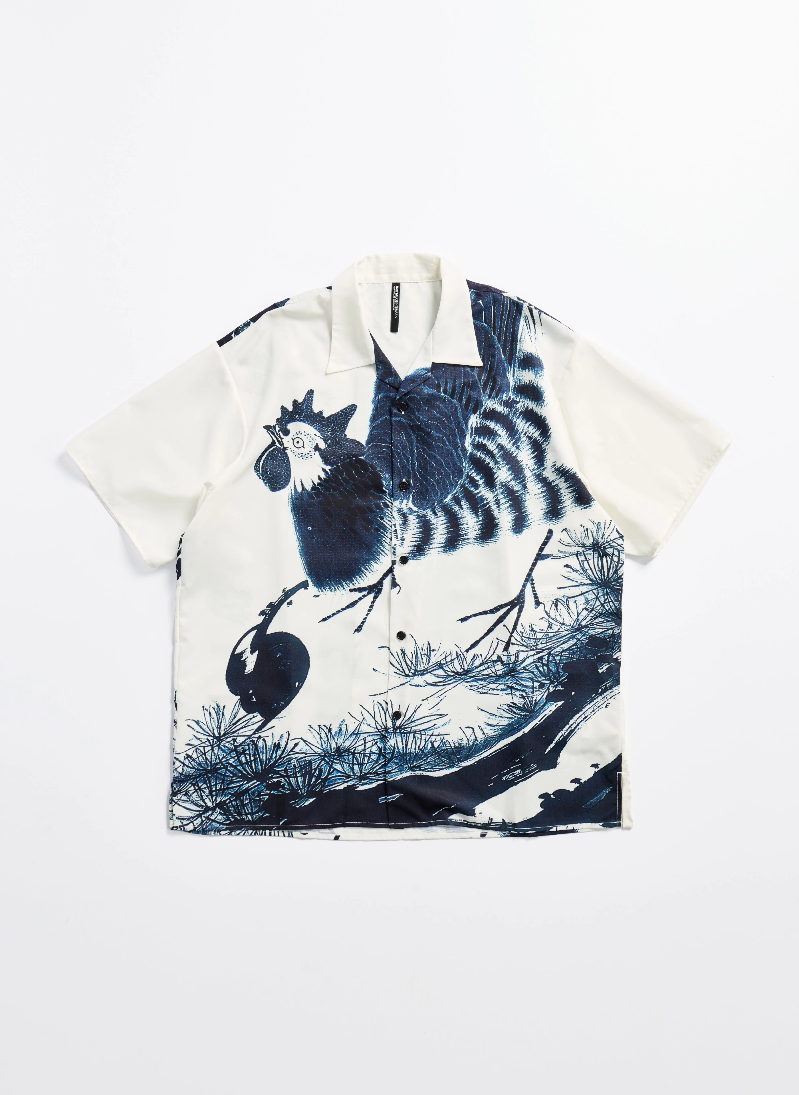 Polyester Indigo Oriental Short Sleeves Open Collar Shirt