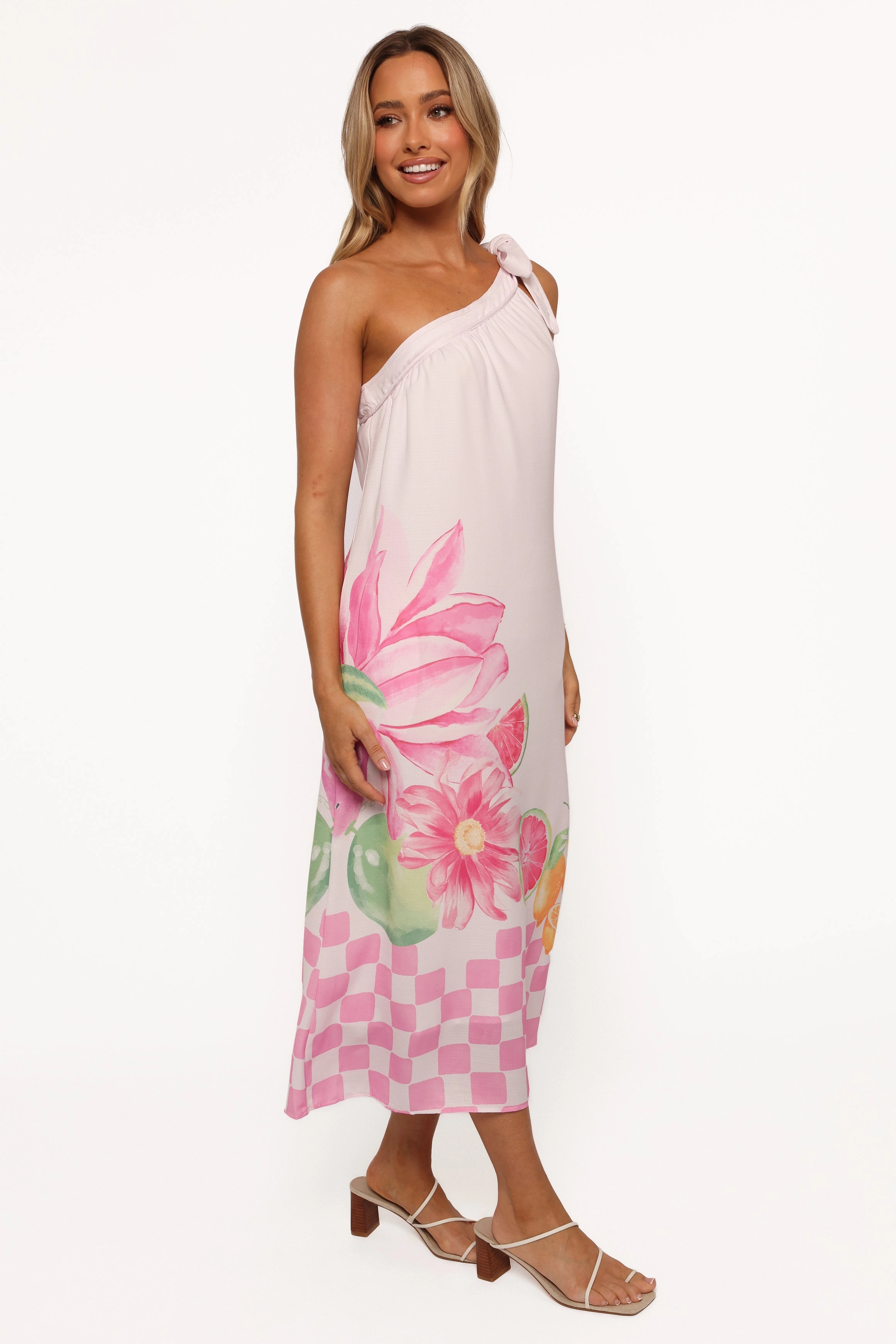 Reagan One Shoulder Midi Dress - Pink