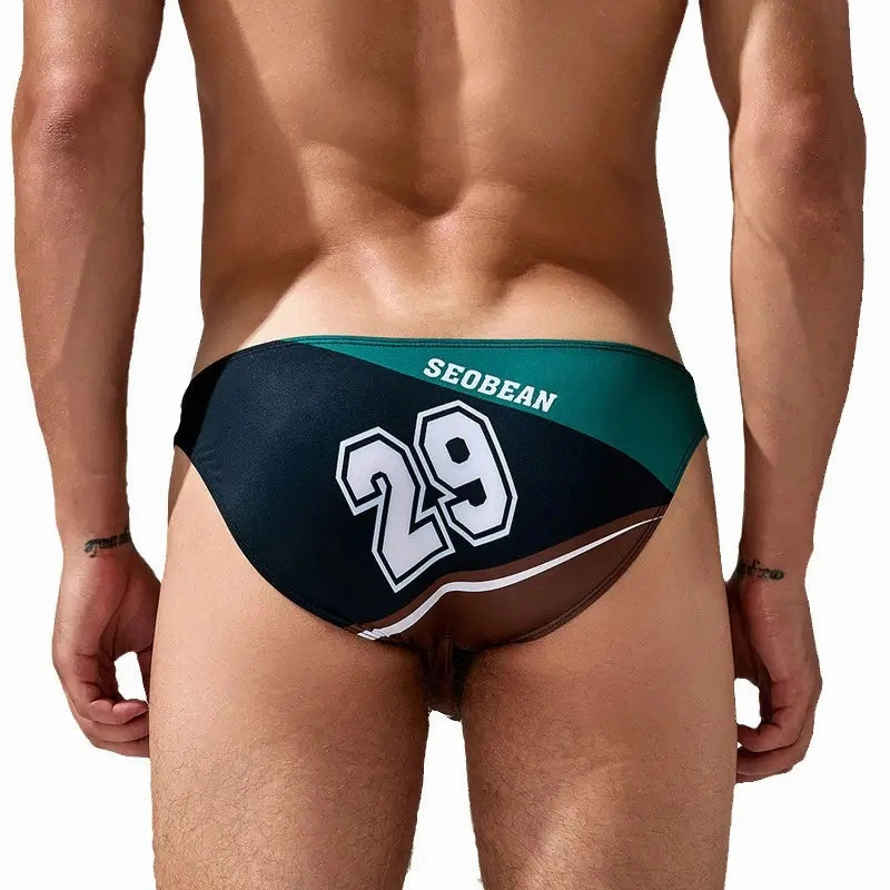 Seobean Number Print Low-Rise Men's Bikini Briefs Sexy Stretch Underwear 230104