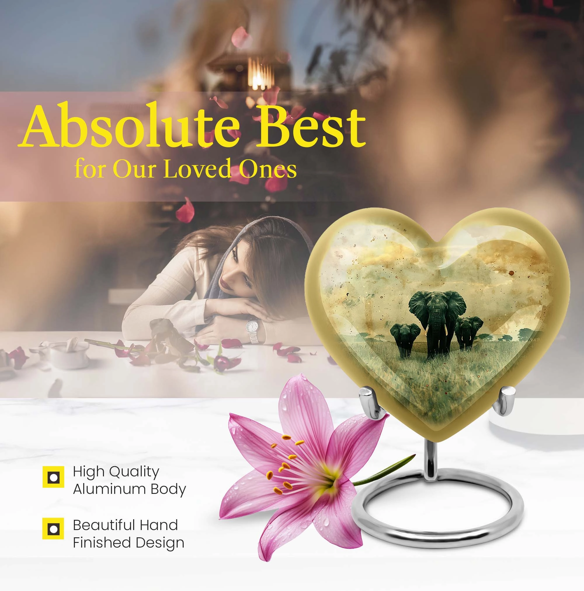 Serene Elephant Cremation Tribute - Funeral Urn for Women