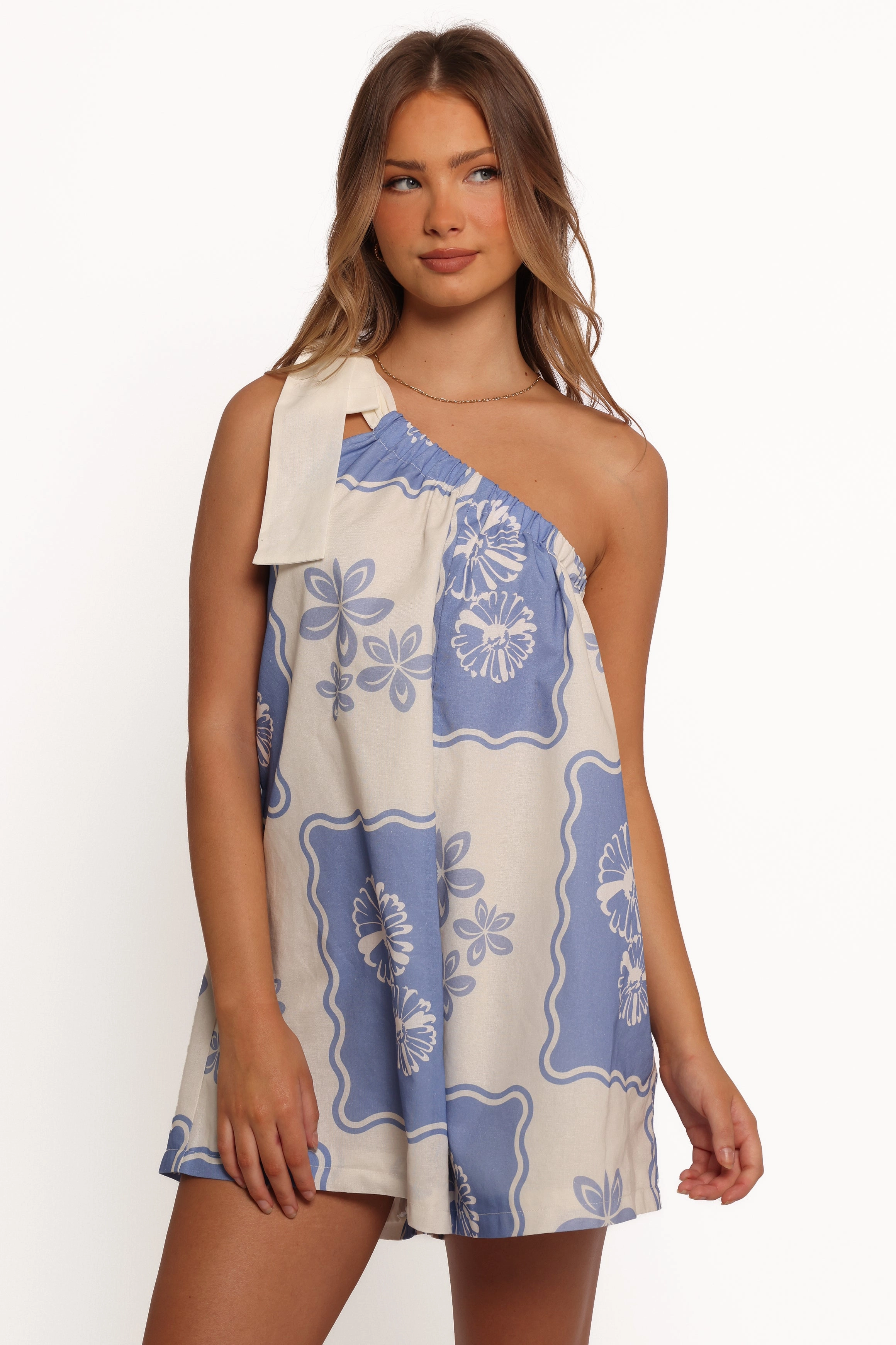 Shanice One Shoulder Playsuit - Blue Dahlia