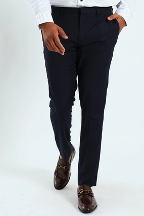 Slim Fit Viscose Blend Suit Trouser - Navy