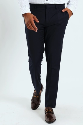 Slim Fit Viscose Blend Suit Trouser - Navy