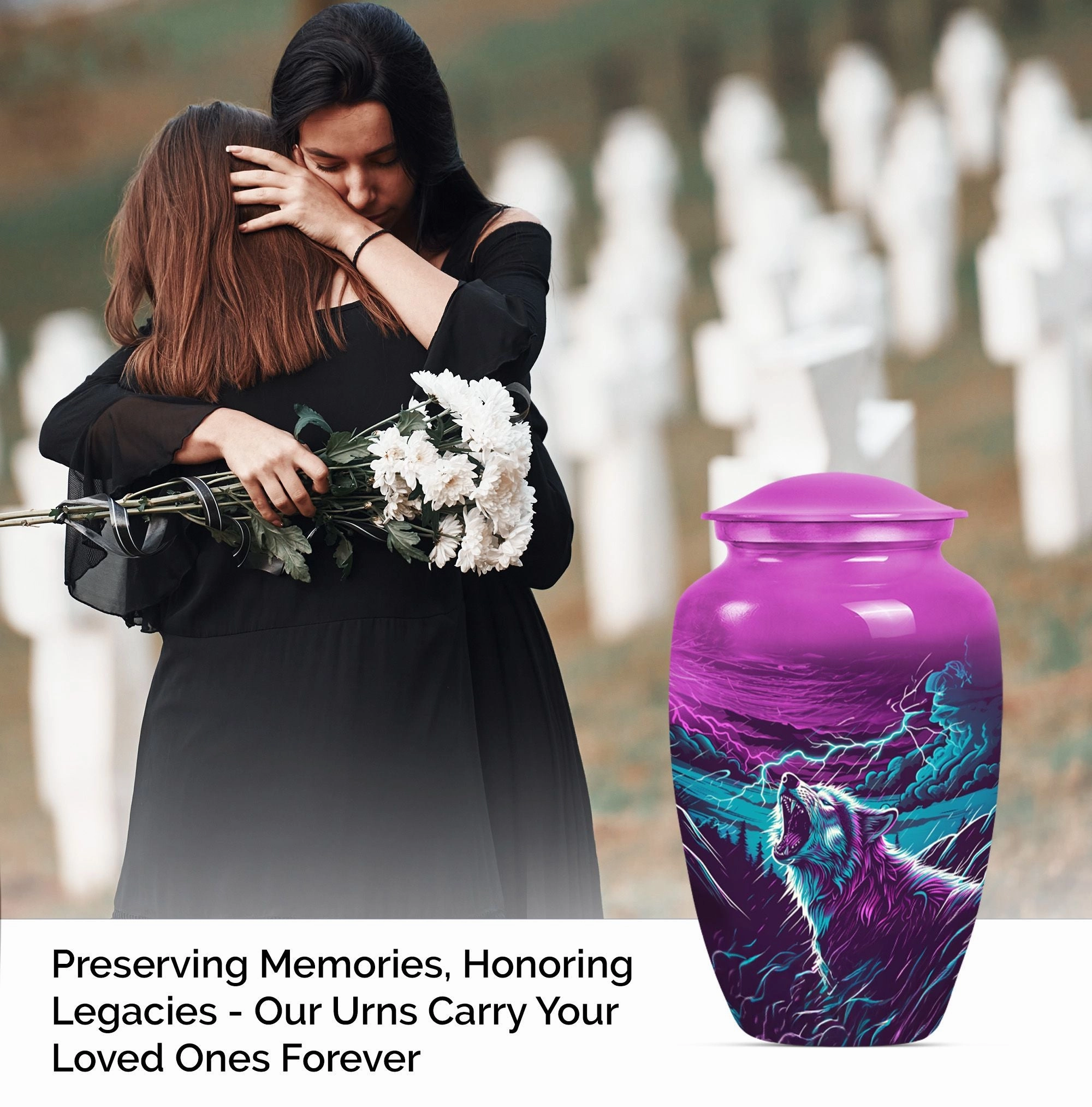 Solemn Serenity Wolf Urn - Cremation Urn with Timeless Elegance