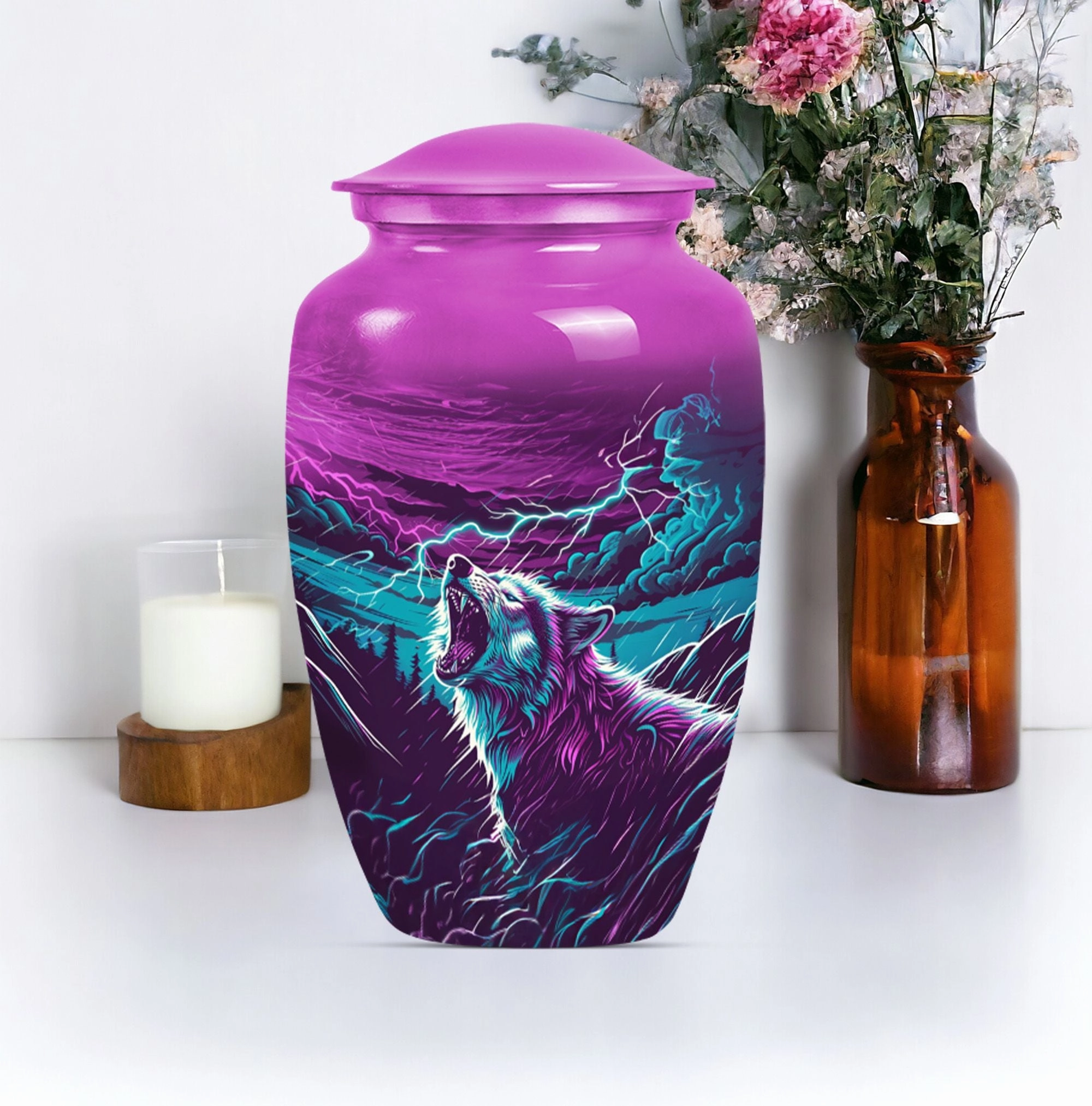 Solemn Serenity Wolf Urn - Cremation Urn with Timeless Elegance