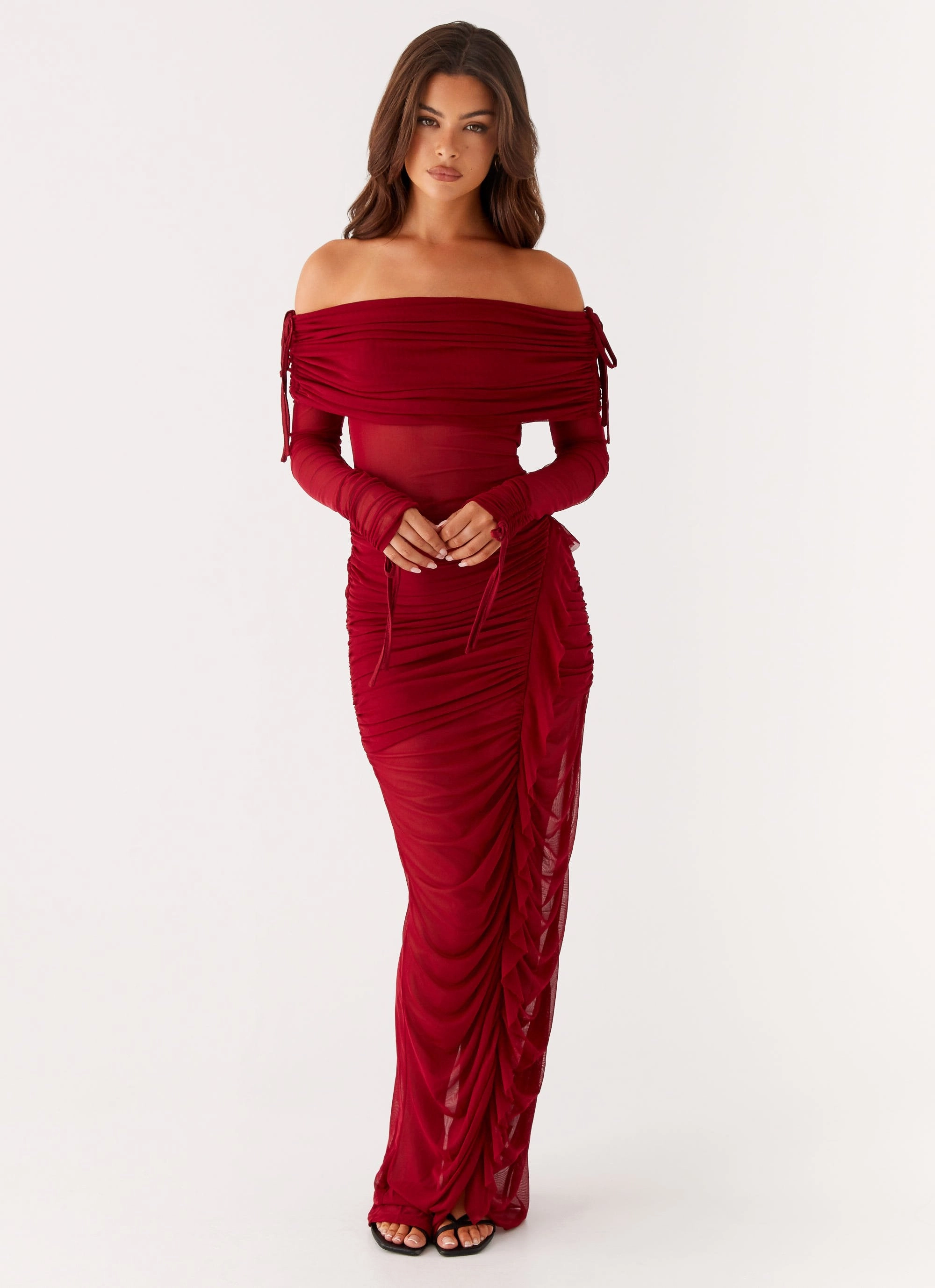Teala Mesh Maxi Dress - Red