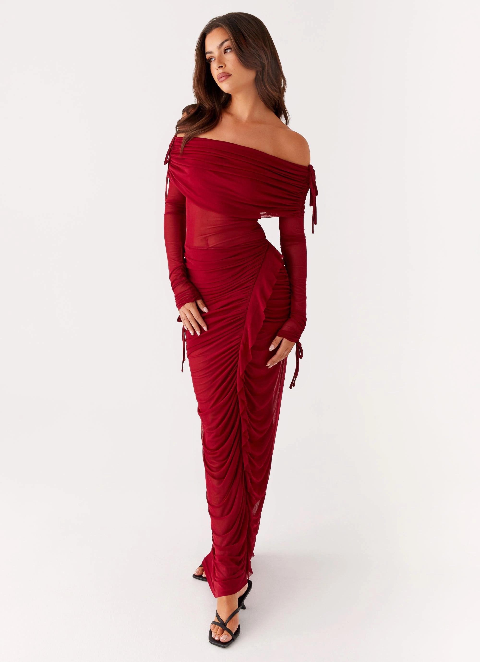 Teala Mesh Maxi Dress - Red