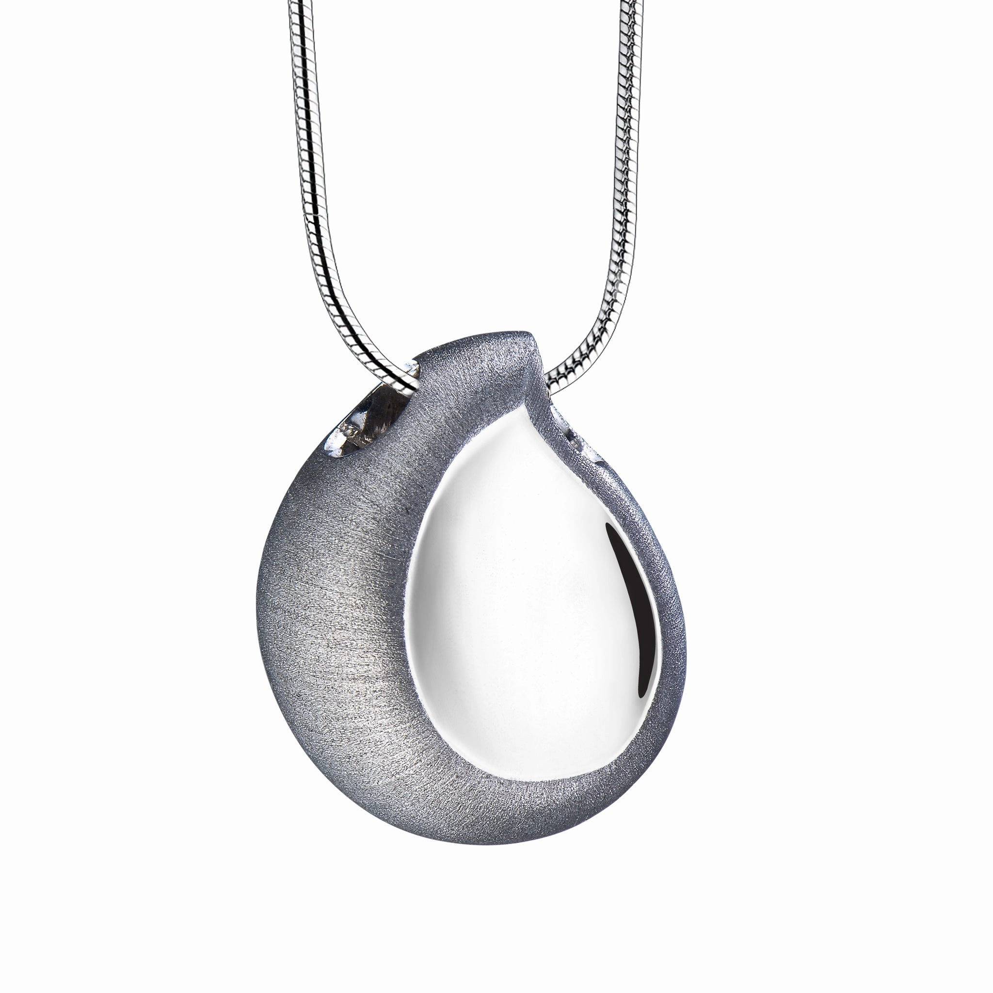 TearDrop Rhodium Plated Two Tone Sterling Silver Cremation Pendant