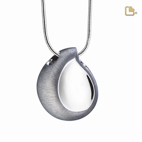 TearDrop Rhodium Plated Two Tone Sterling Silver Cremation Pendant