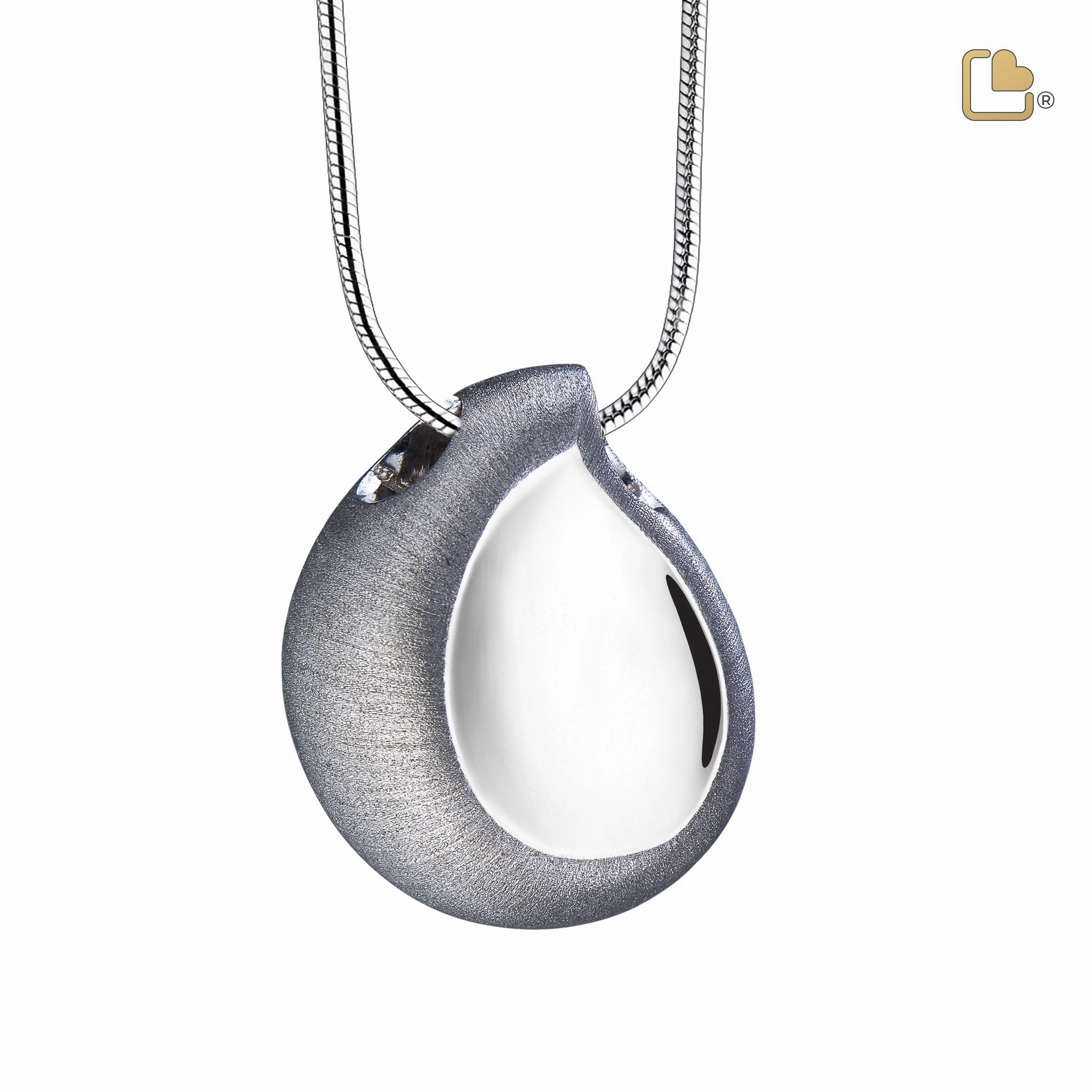 TearDrop Rhodium Plated Two Tone Sterling Silver Cremation Pendant