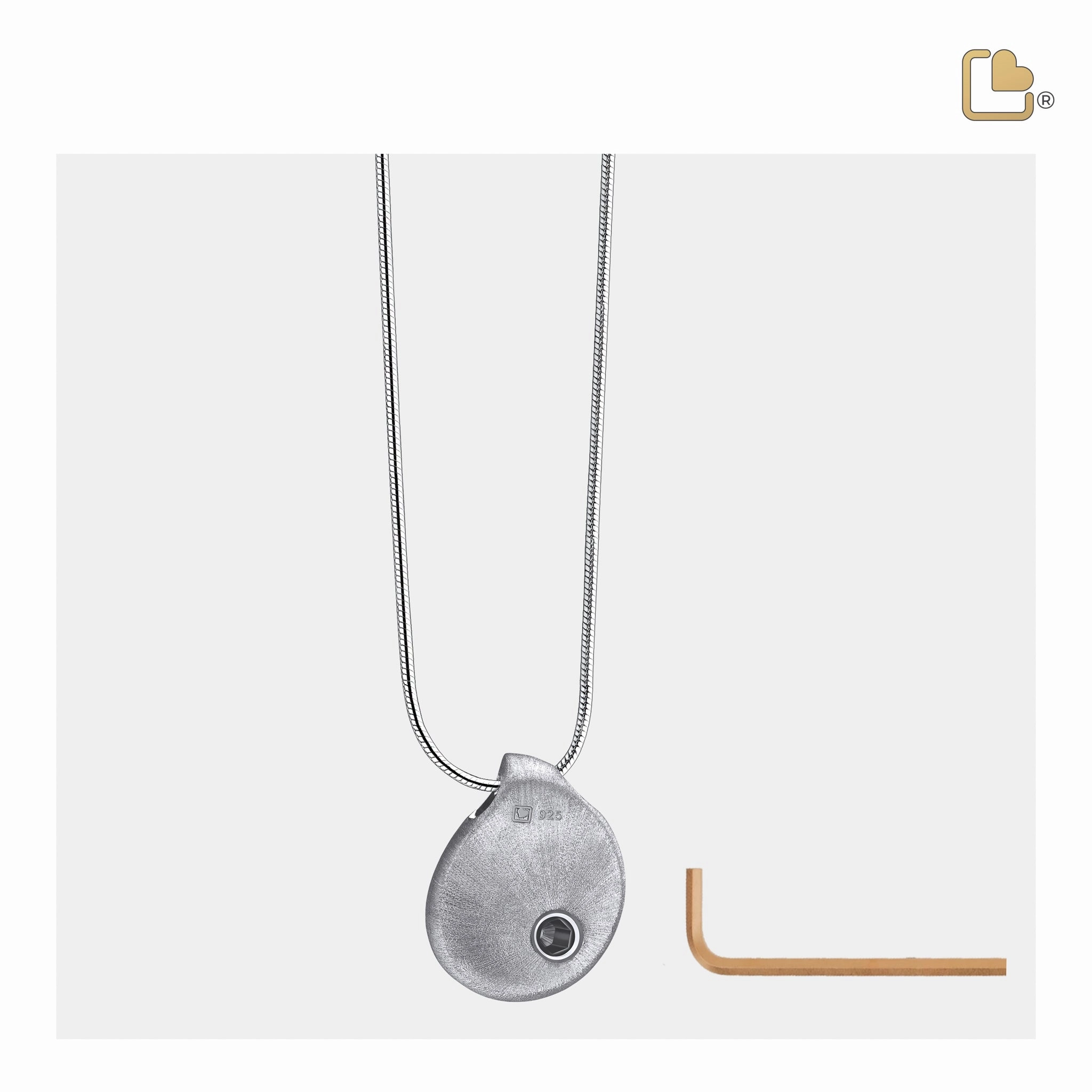 TearDrop Rhodium Plated Two Tone Sterling Silver Cremation Pendant