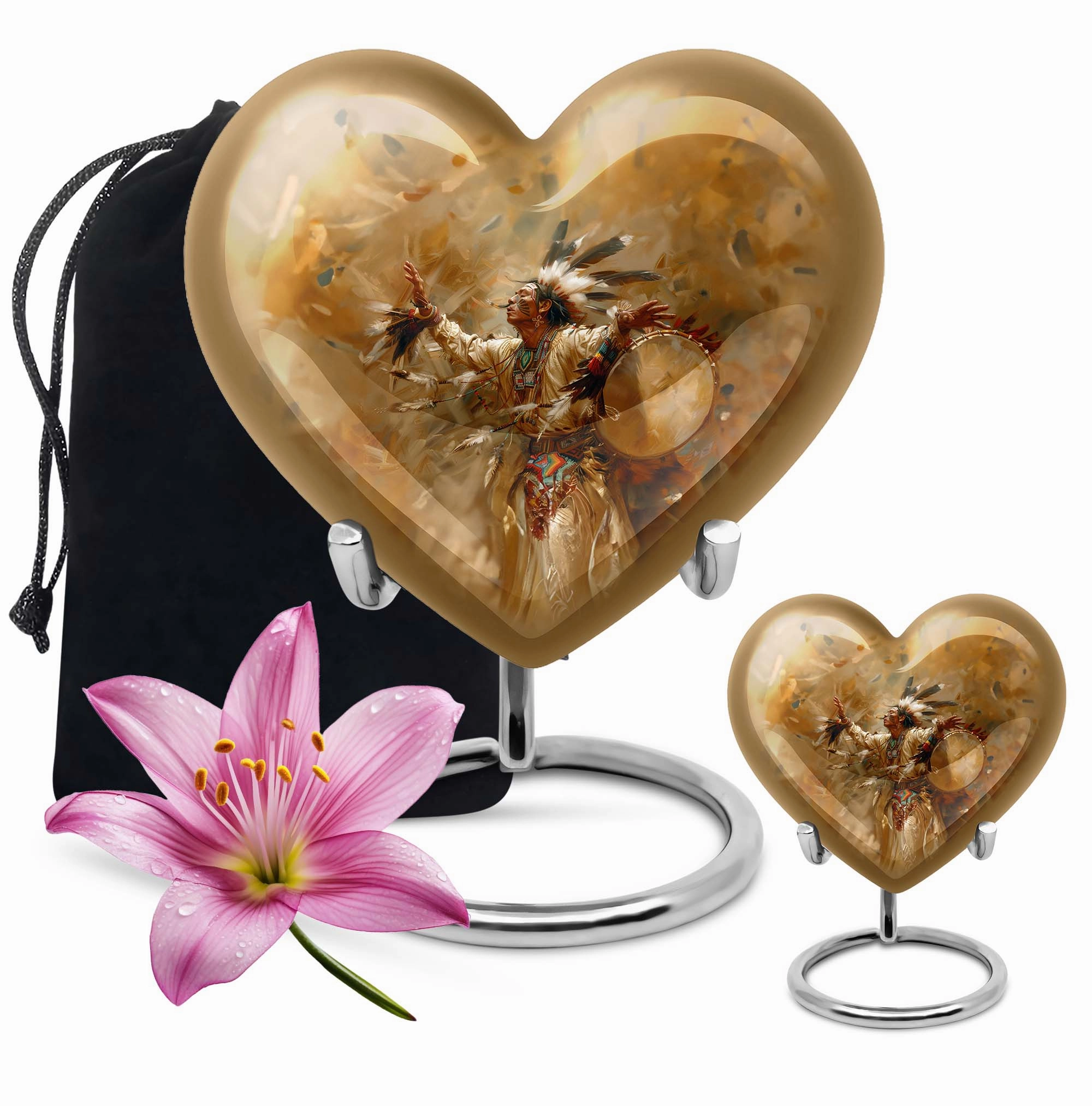 Tribe Man Cremation Urn of  Wolf Howling Theme Heart