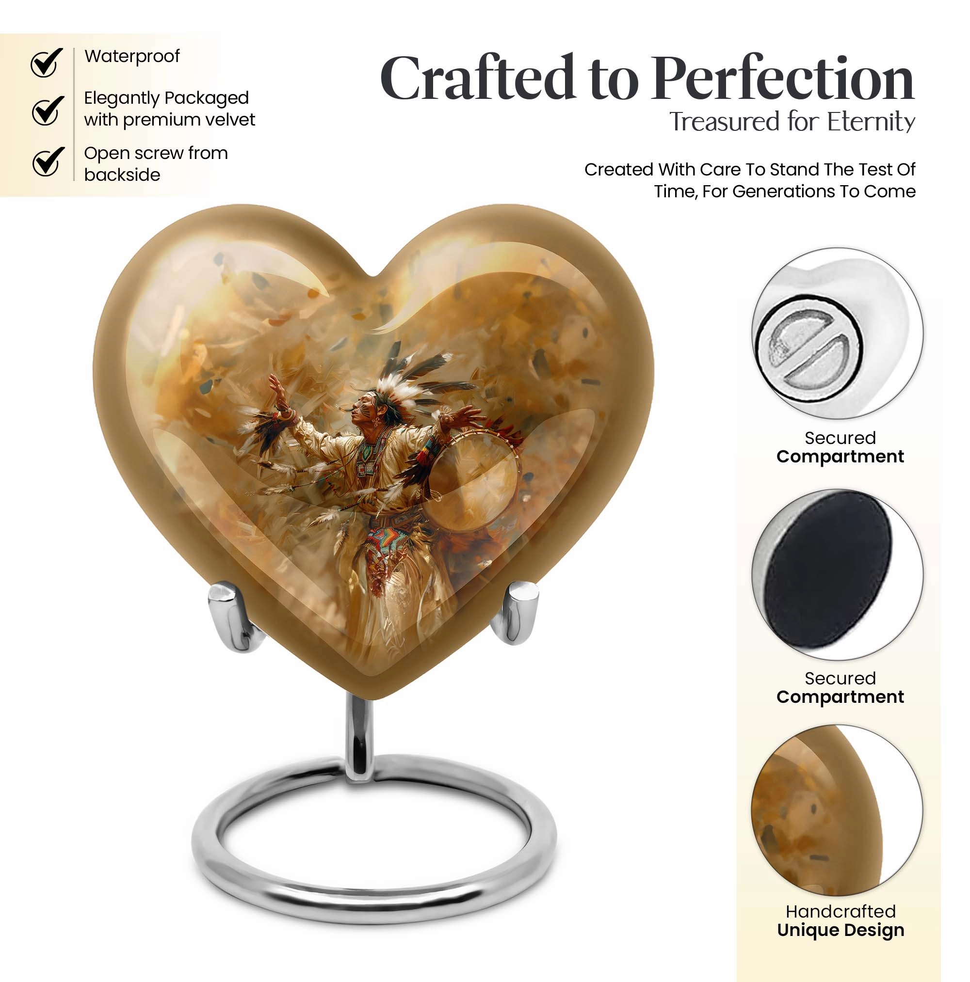 Tribe Man Cremation Urn of  Wolf Howling Theme Heart
