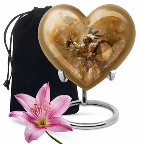 Tribe Man Cremation Urn of  Wolf Howling Theme Heart