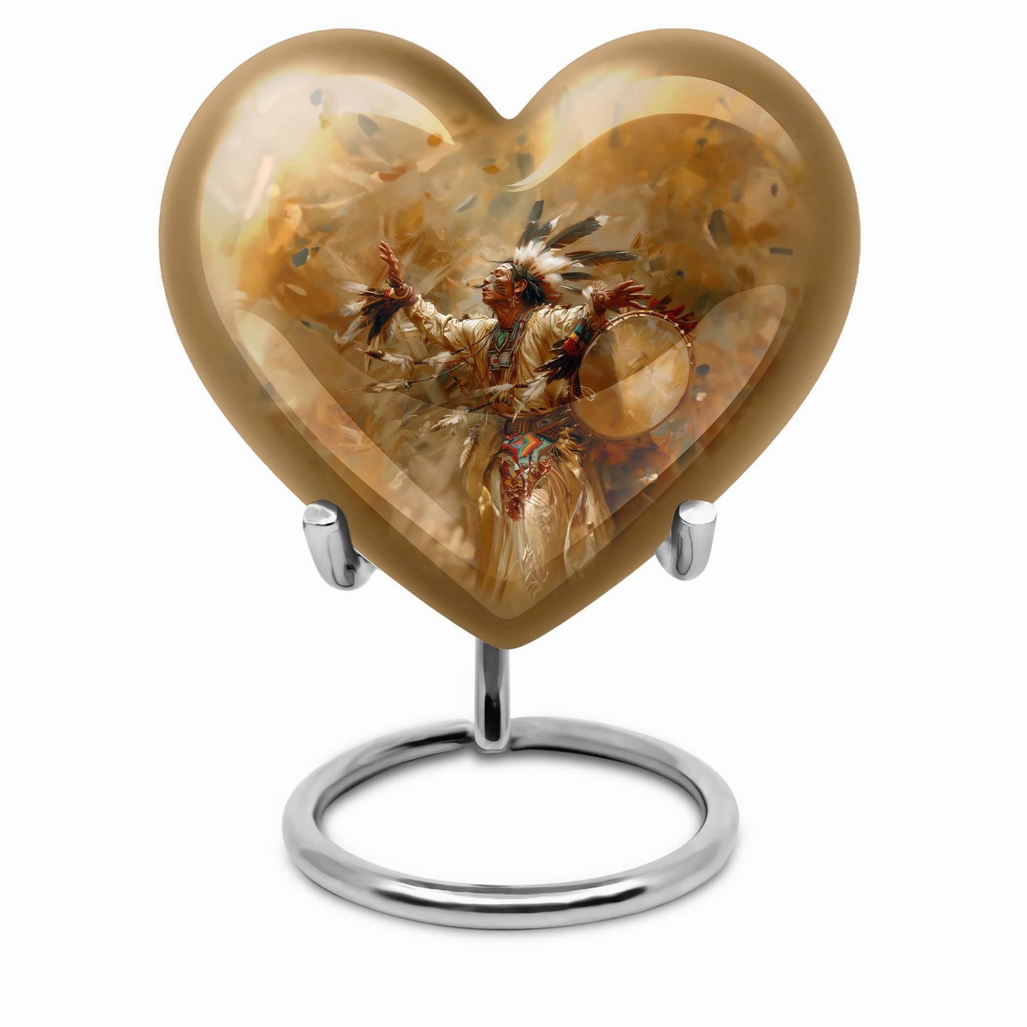 Tribe Man Cremation Urn of  Wolf Howling Theme Heart