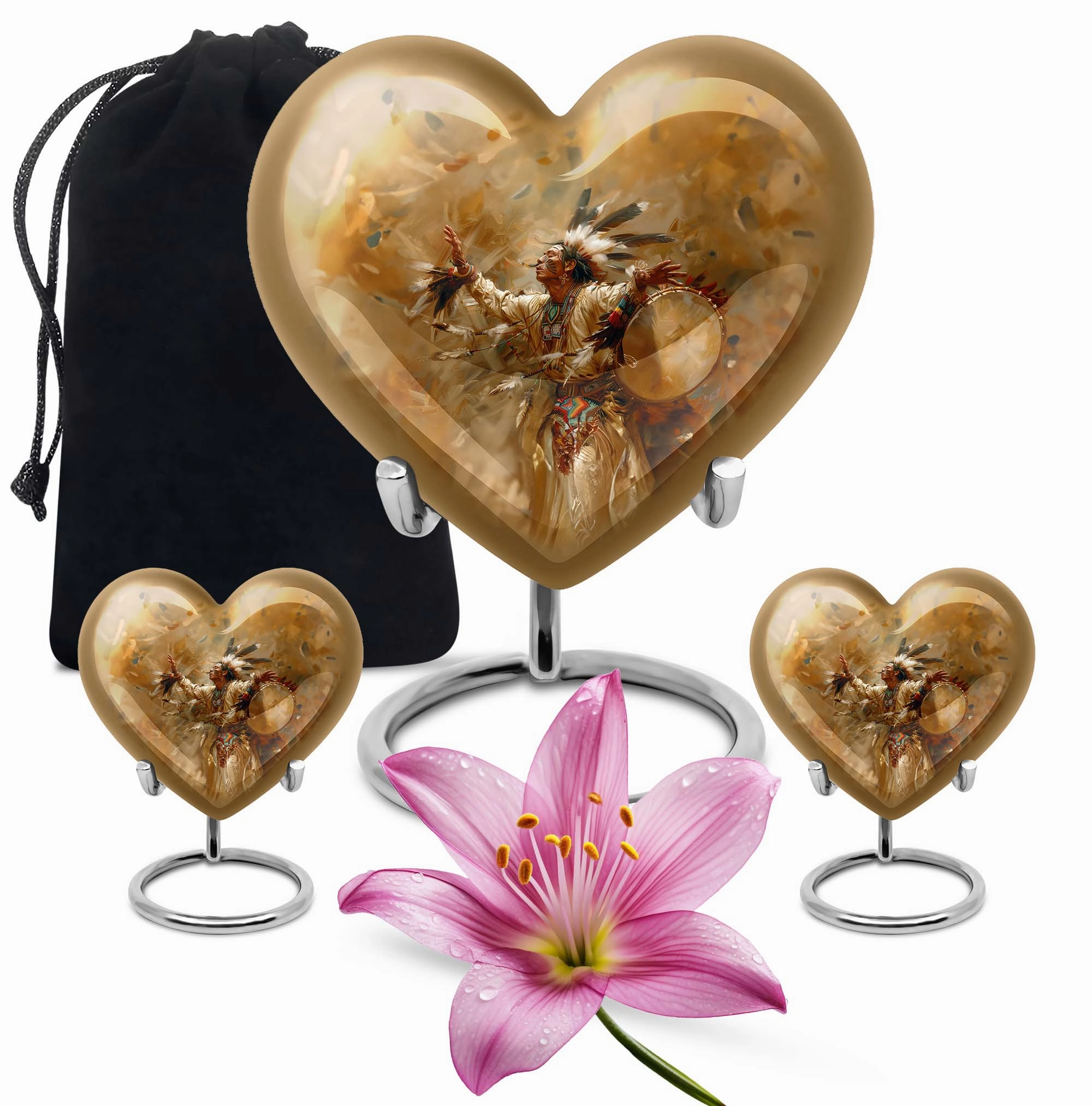 Tribe Man Cremation Urn of  Wolf Howling Theme Heart