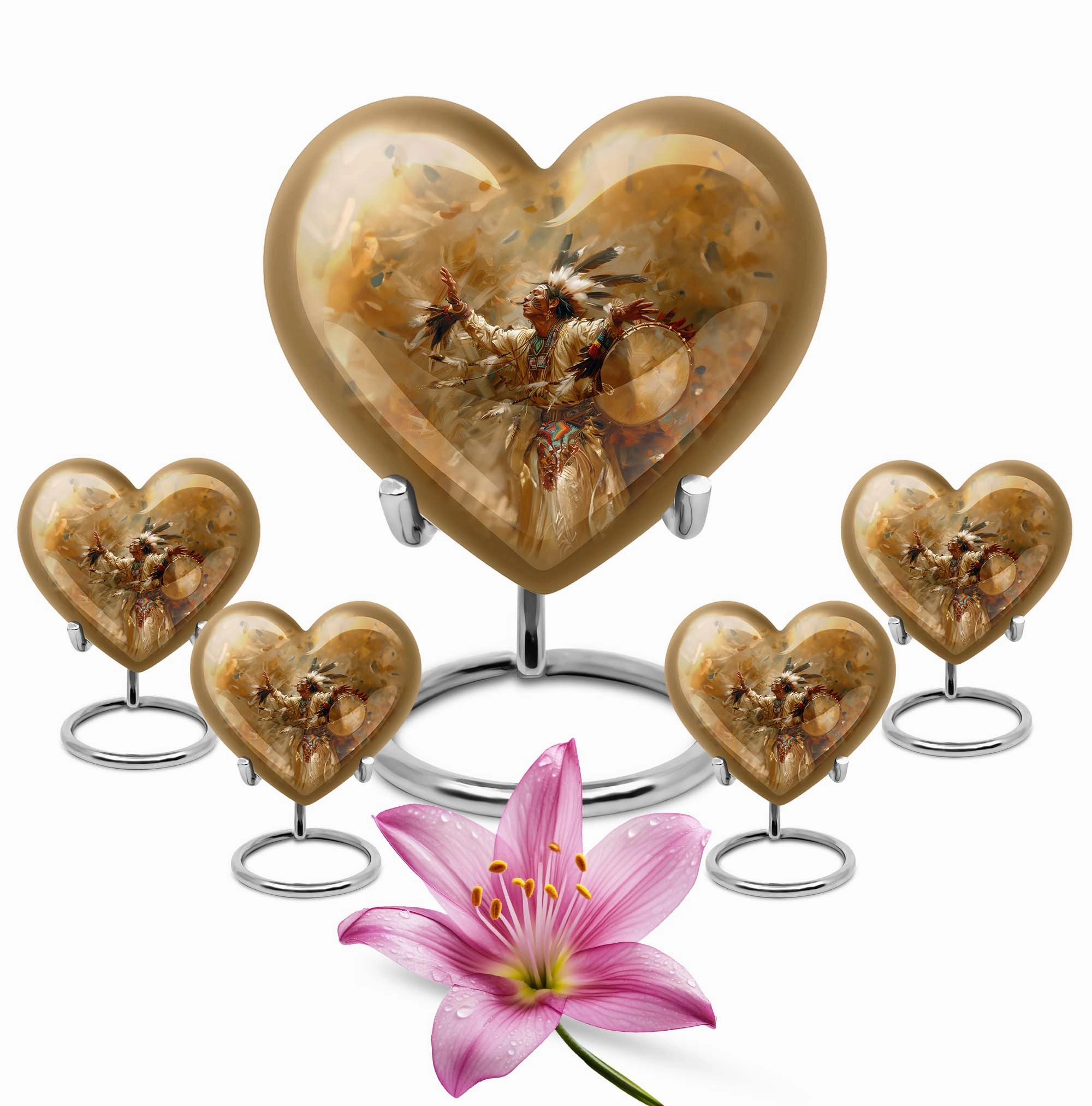 Tribe Man Cremation Urn of  Wolf Howling Theme Heart