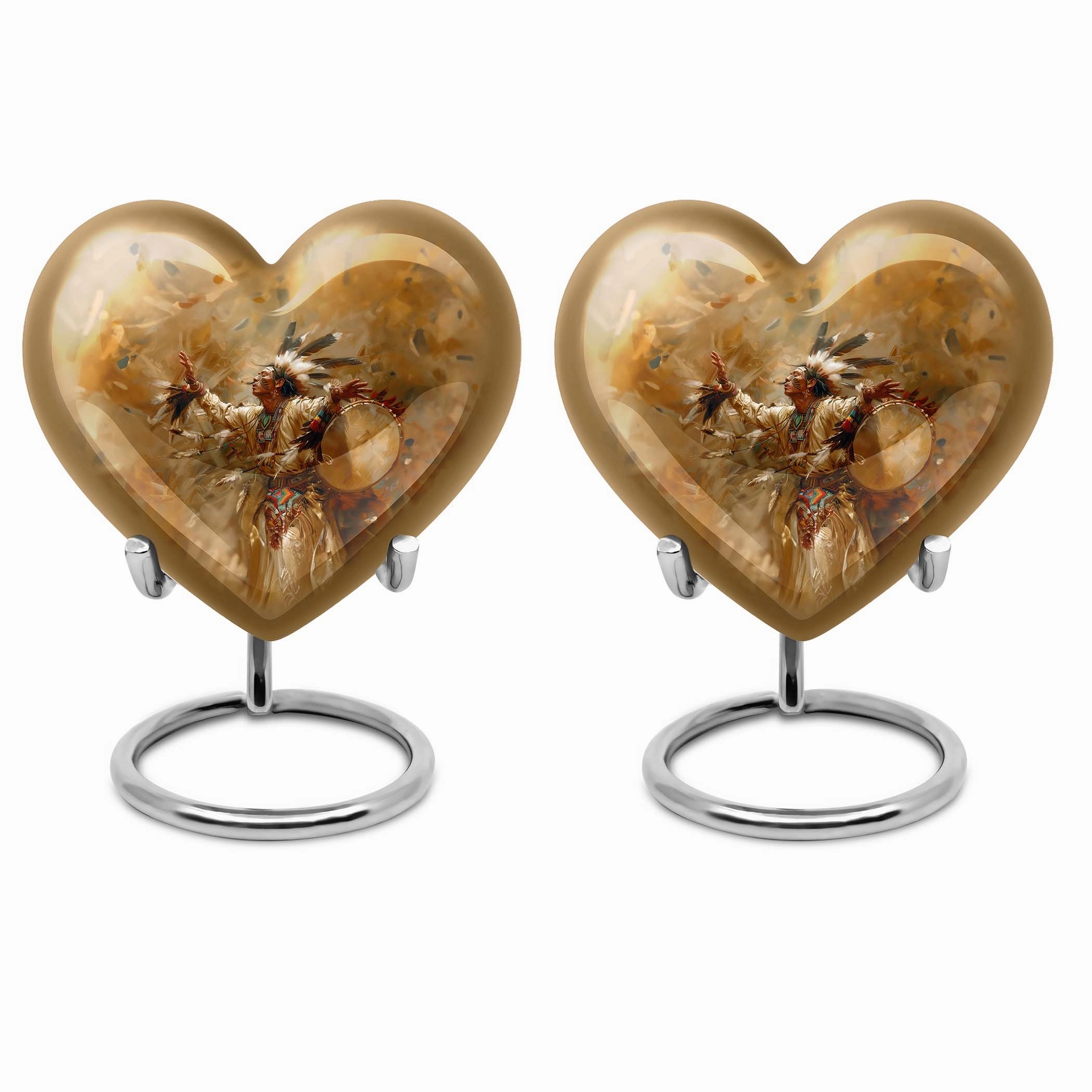 Tribe Man Cremation Urn of  Wolf Howling Theme Heart