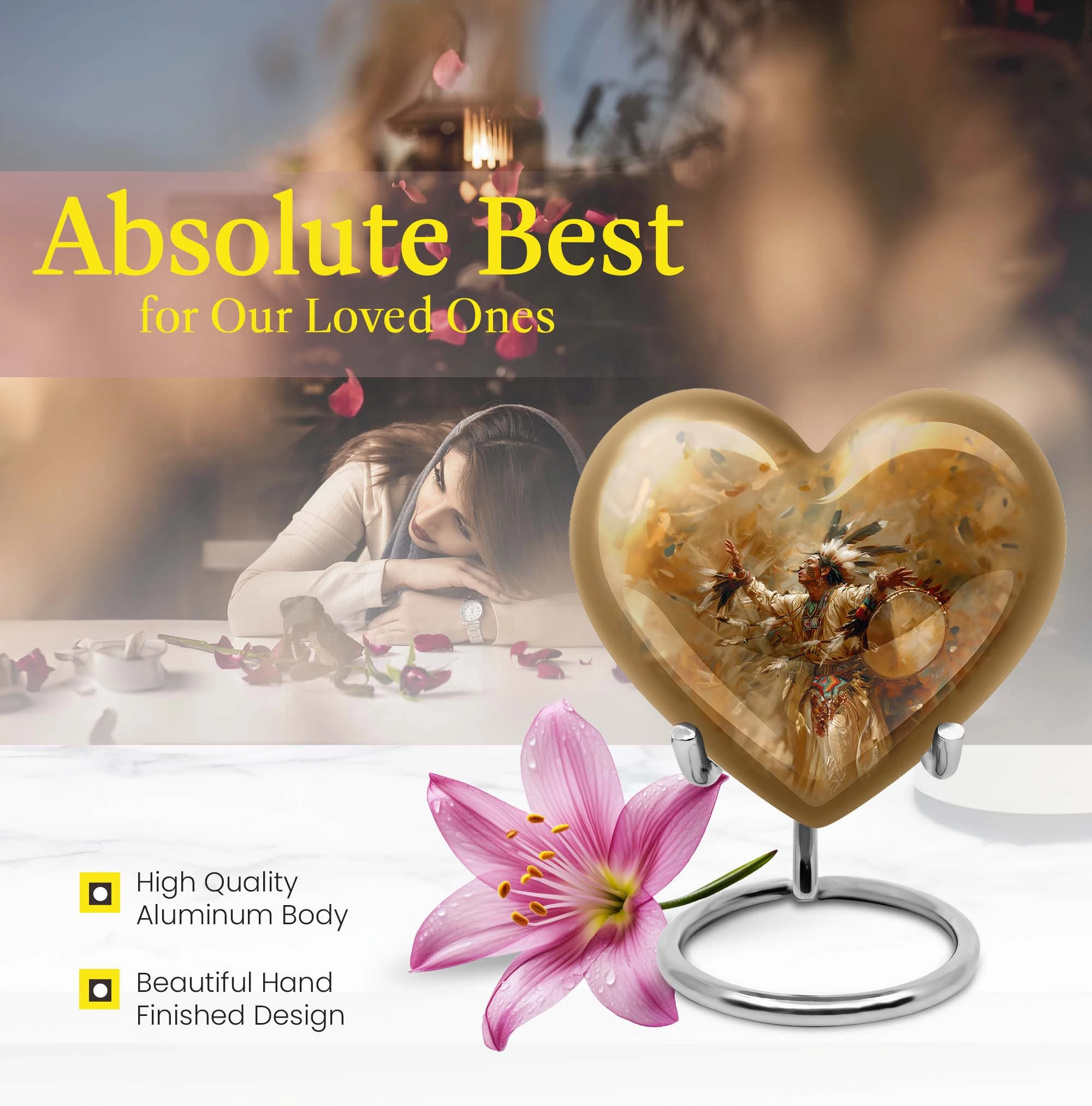 Tribe Man Cremation Urn of  Wolf Howling Theme Heart