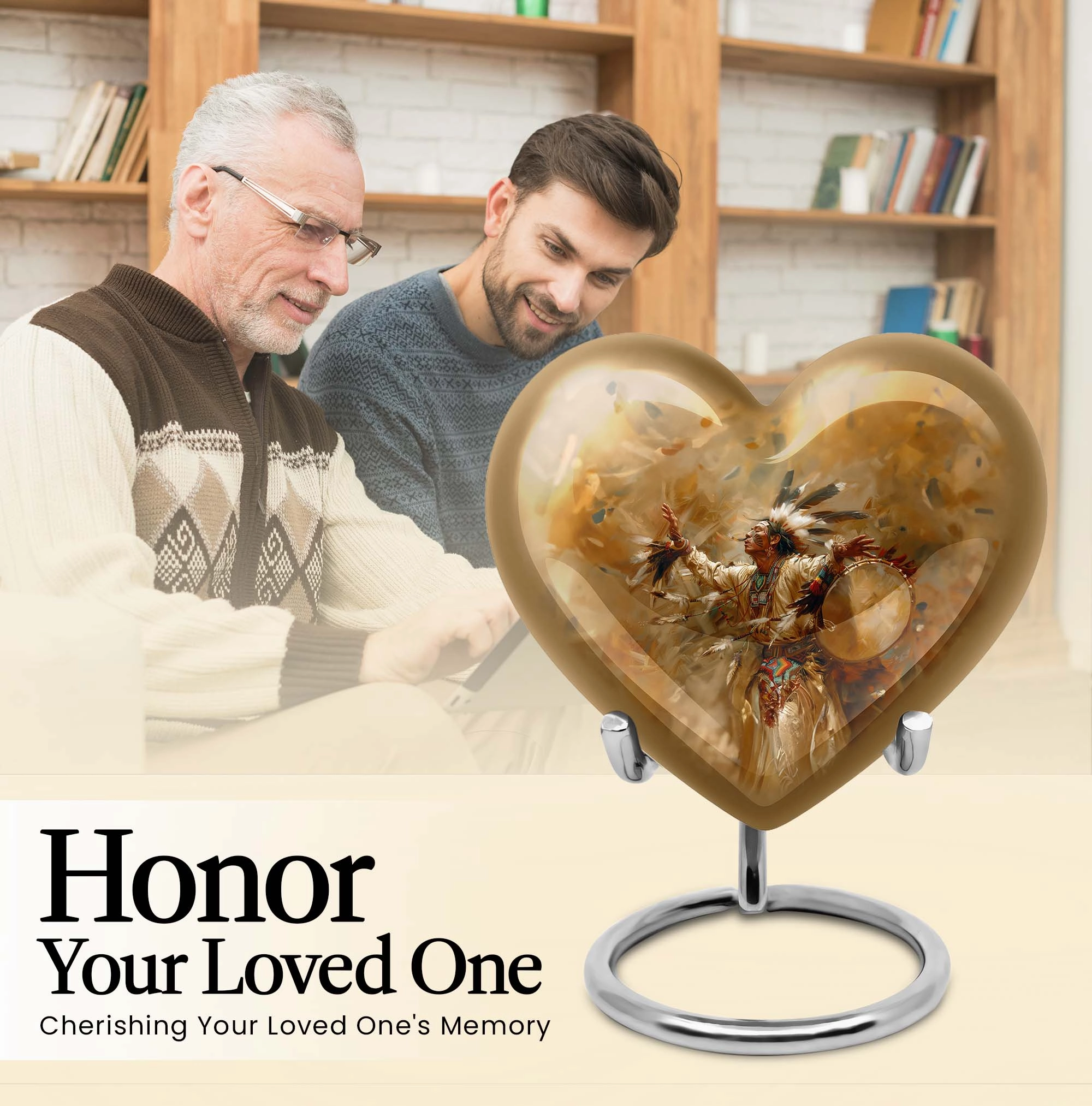 Tribe Man Cremation Urn of  Wolf Howling Theme Heart