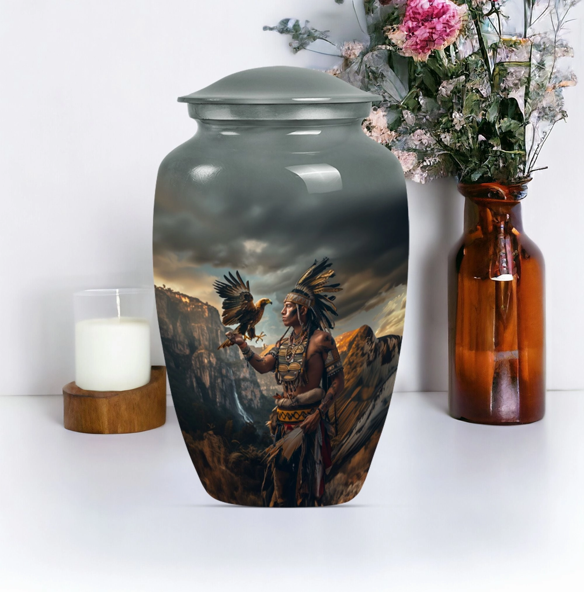 Tribe Man Memorial Urn: Classic Large Cremation Urn for Dad