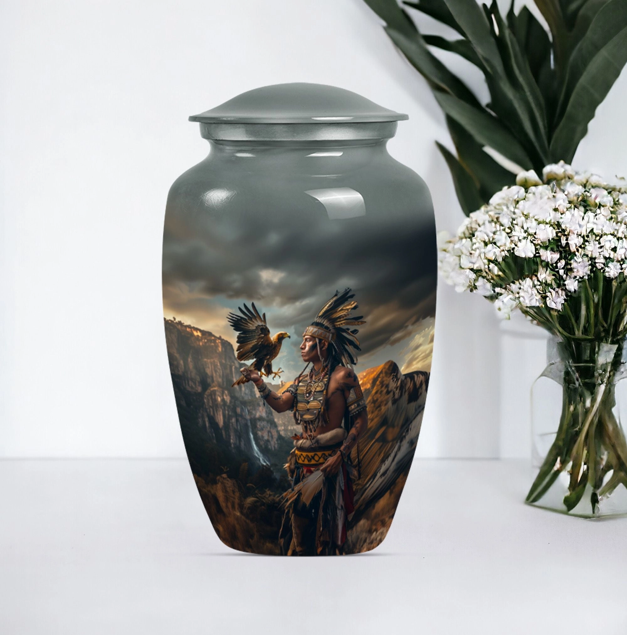 Tribe Man Memorial Urn: Classic Large Cremation Urn for Dad