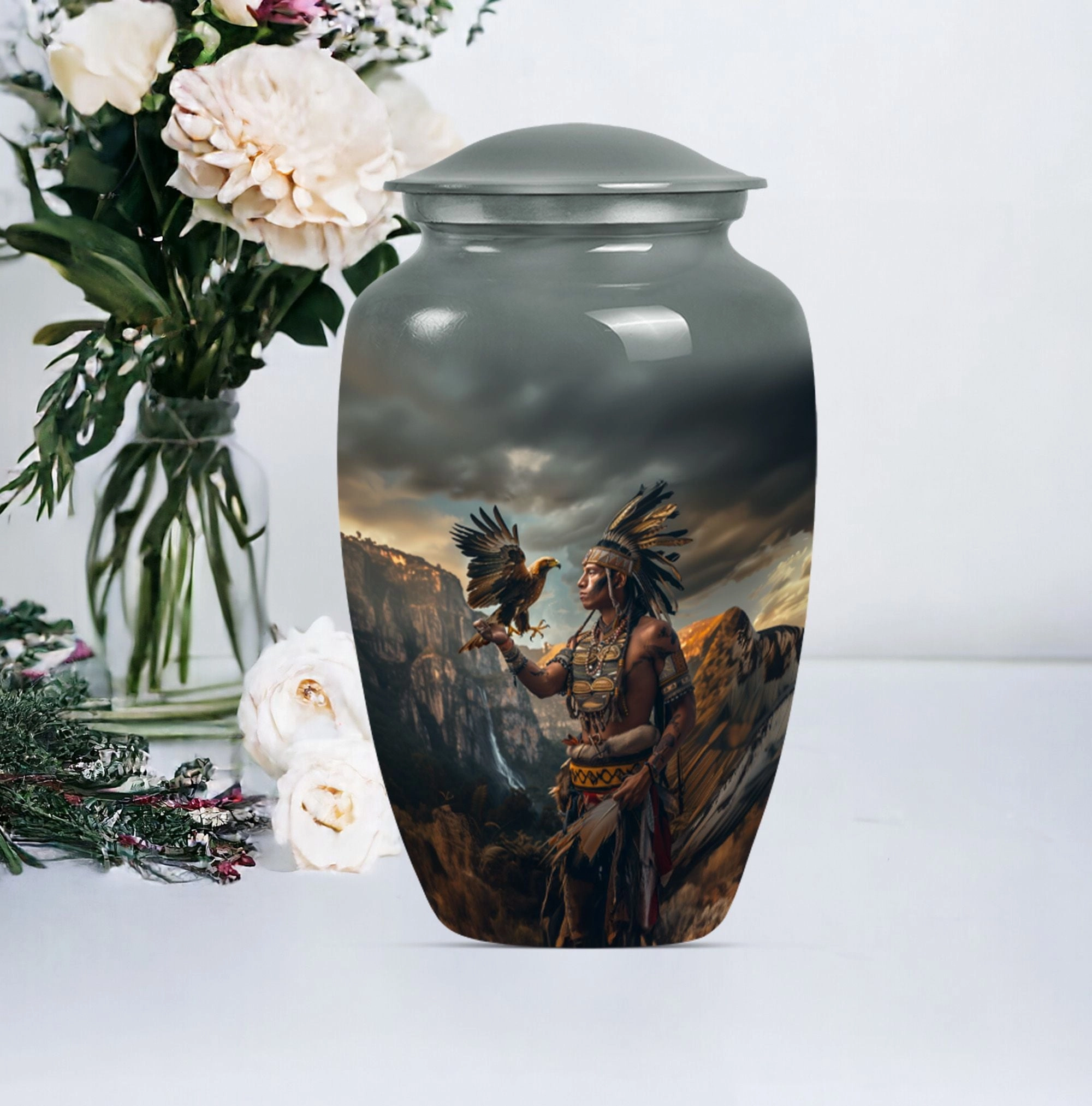 Tribe Man Memorial Urn: Classic Large Cremation Urn for Dad